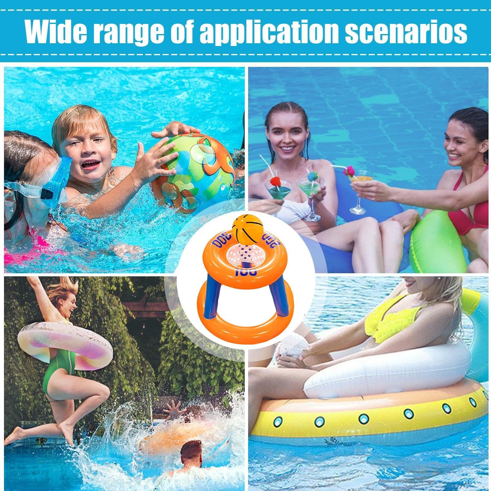 Inflatable Floating Basketball Hoop Set - Pool Basketball Toy for Adults & Kids - Summer Water Game Accessories - Fun Floating Pool Toys for Beach, Backyard & Parties
