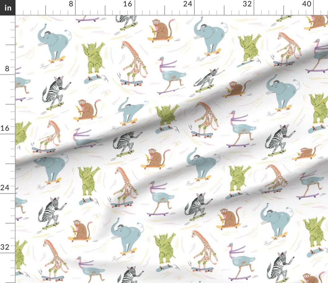 Skater Safari Kids Fabric - Pastel Zebra Monkey Giraffe Print Cotton Poplin by The Yard for Sewing, Quilting, Dresses & DIY Crafts | Perfect for Children's Clothing, Home Decor & Nursery Projects