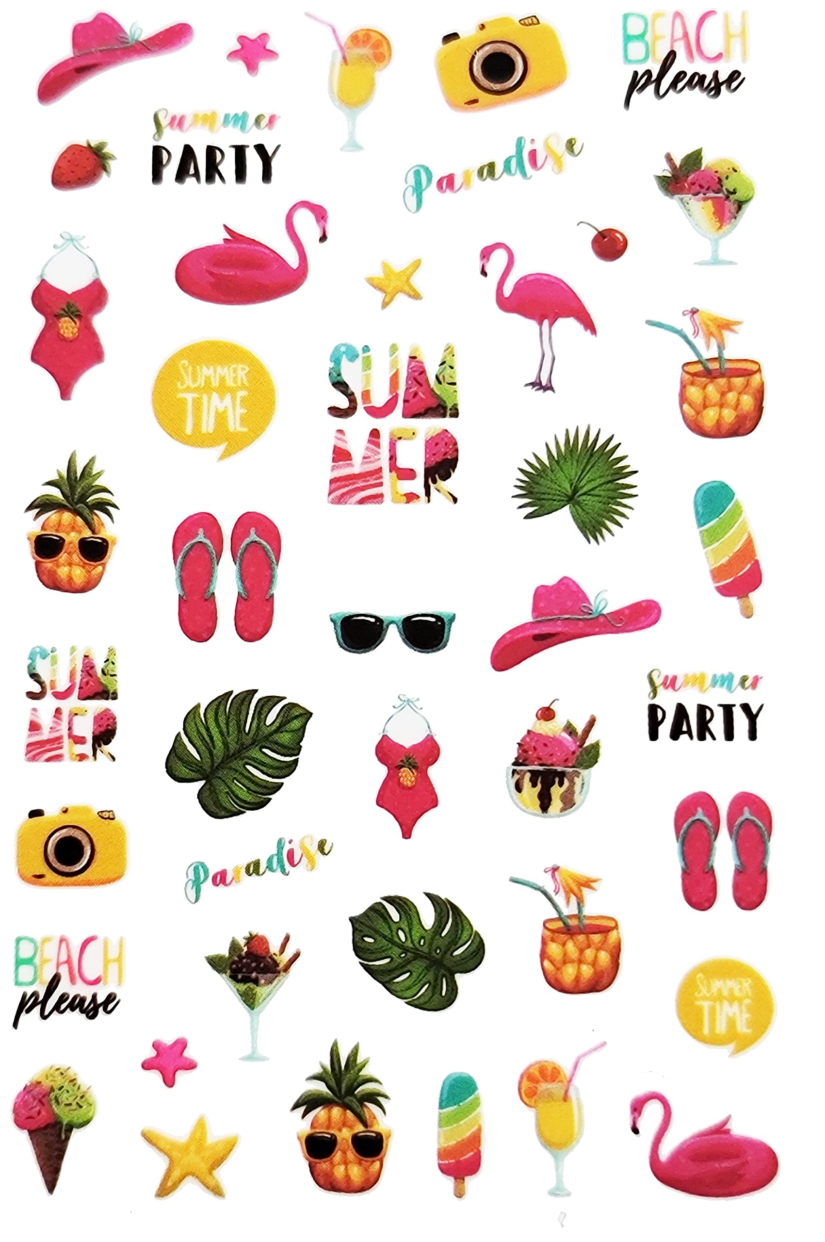 Tropical Beach Paradise Nail Art Stickers - Pineapple & Coconut Water Decals for Summer Party, Vacation, and Poolside Nail Designs