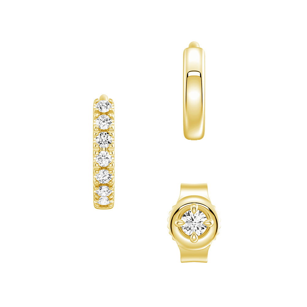Lab Diamond Stud and Hoop Earrings Set - 3 Piece Stackable Jewelry for Women | Perfect for Weddings, Parties & Everyday Elegance