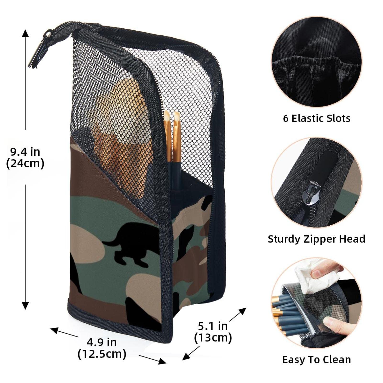 12-Piece Makeup Brush Organizer Bag - Portable Camouflage Dachshund Dog Design Brush Holder Case for Travel & Home Storage