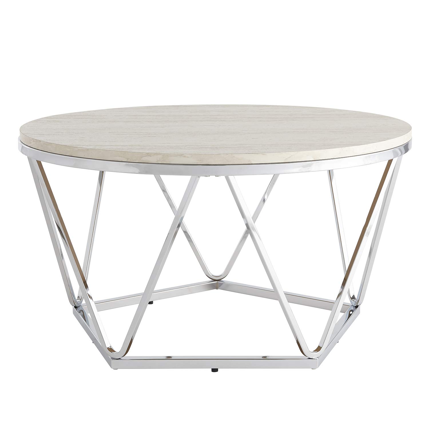 SEI Furniture Luna Cocktail Table - Silver Faux Travertine Coffee Table for Living Room, Patio & Lounge - Modern Side Table for Home Decor & Entertaining