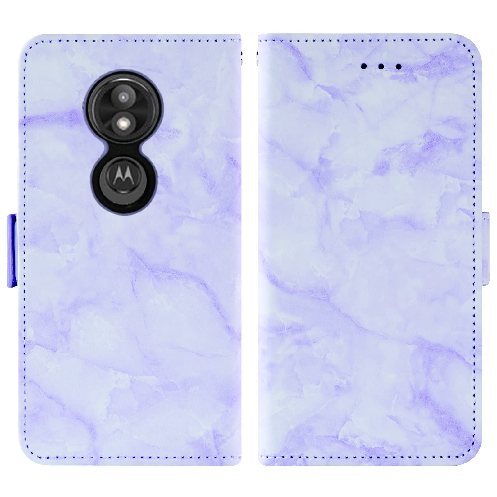 ASUWISH Marble Flip Wallet Phone Case with Card Holder & Kickstand + Tempered Glass Screen Protector for Motorola Moto E5 Play/E5 Cruise/5E/Go - Purple | Stylish Protection for Everyday Use & Travel