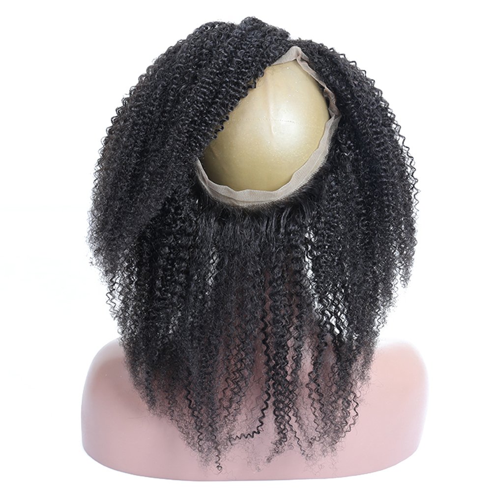 360 Lace Frontal Afro Kinky Curly Human Hair Closure Piece - 4B 4C Curly Circle Lace Band Closure with Baby Hair - Brazilian Remy Hair 8 Inch - Perfect for Protective Styles, Wig Making & Natural Hair Extensions
