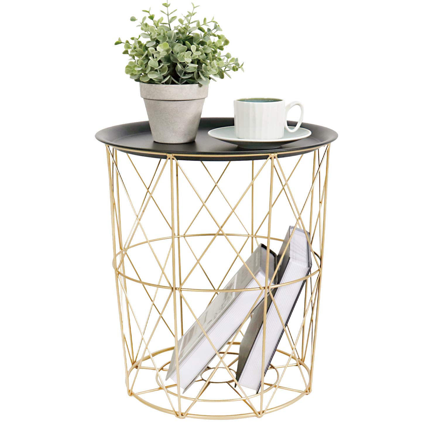 Modern Gold Metal Side Table with Lifting Plate - Multi-Functional Coffee Table & Laundry Storage Basket for Living Room, Bedroom, or Dorm Decor