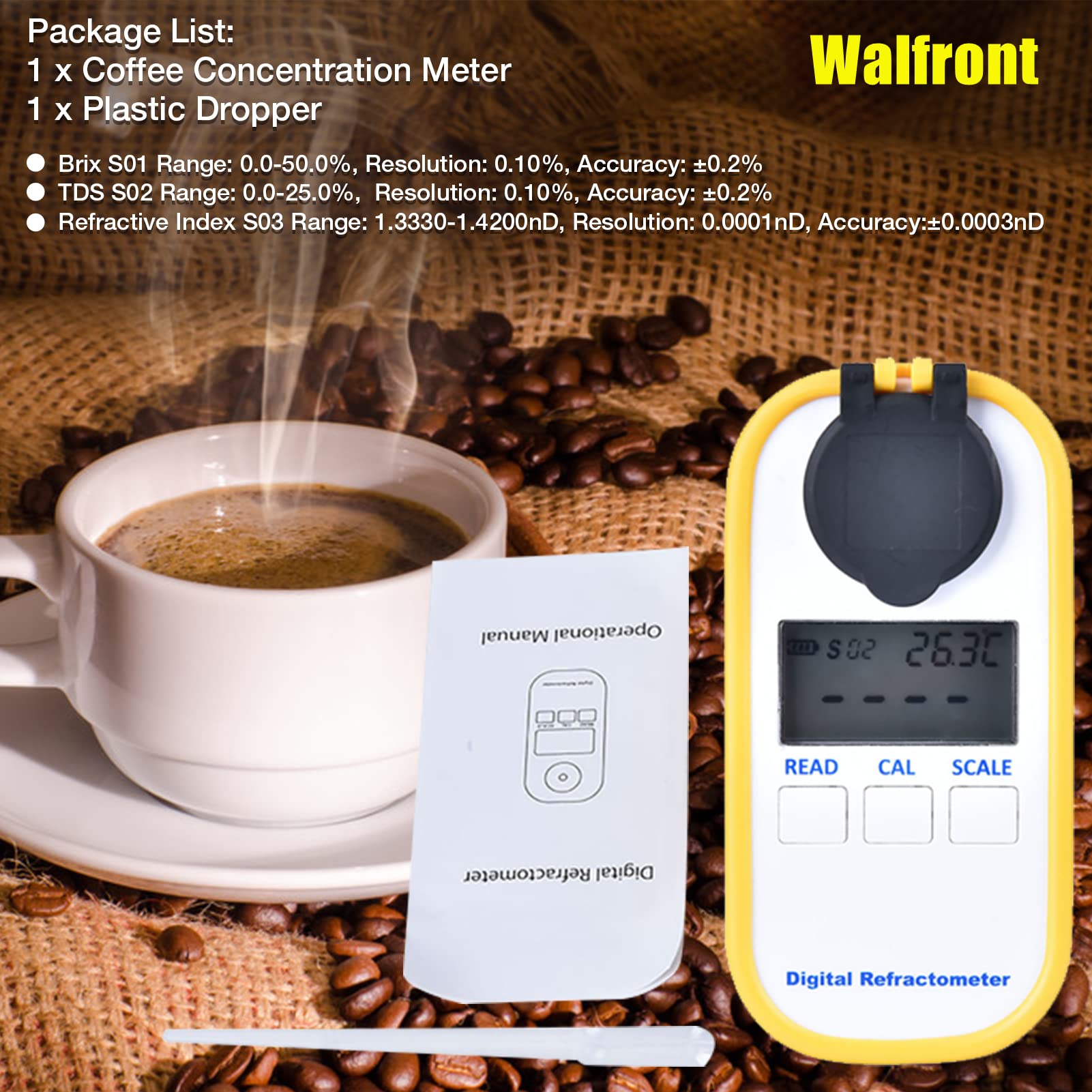 Digital Coffee Refractometer with BRIX Display - Dual Measurement Modes for Coffee, Sugar Drinks & Total Dissolved Solids | Perfect for Baristas, Home Brewing & Coffee Quality Testing