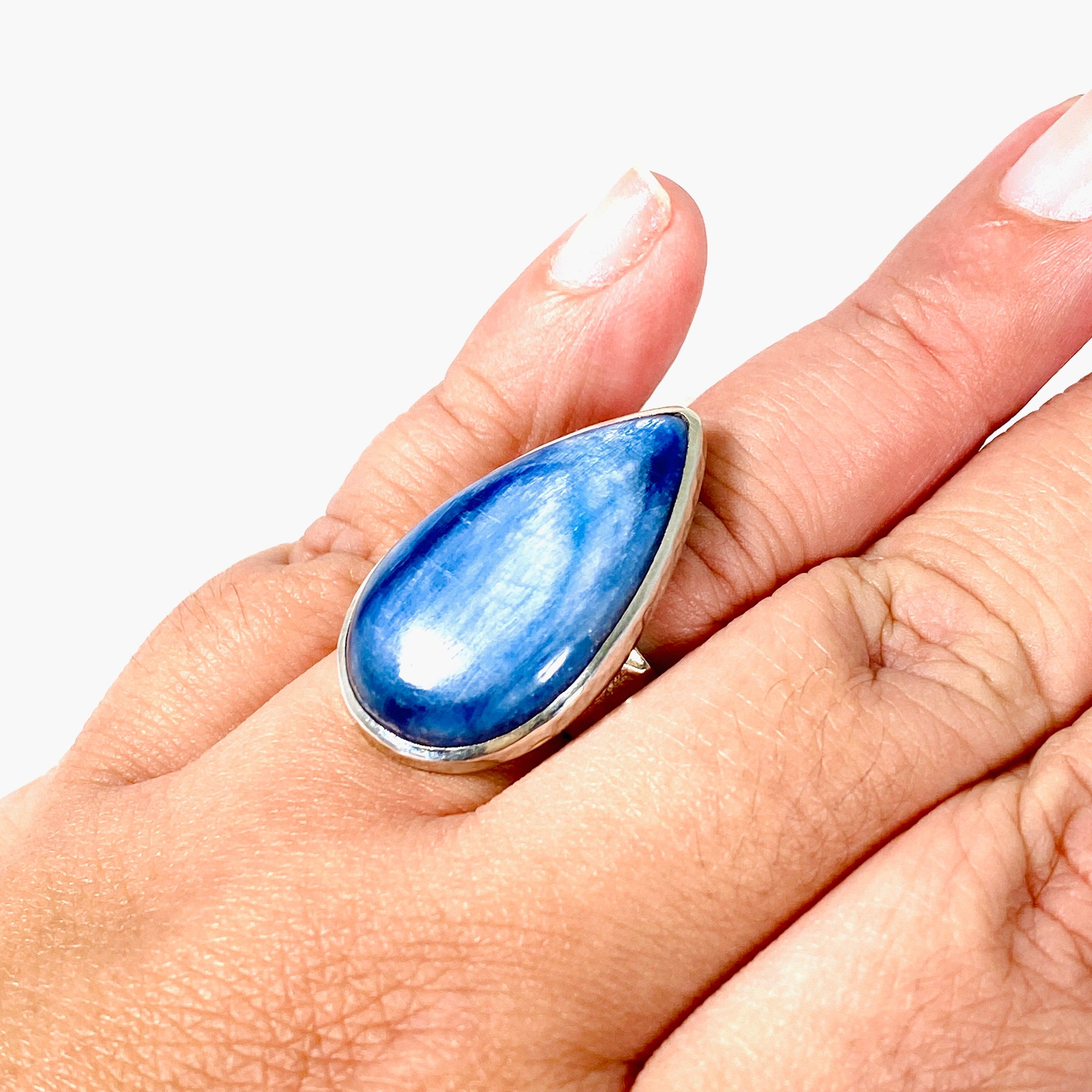 Kyanite Teardrop Beaten Band Ring - Size 10 - KRGJ2701 - Elegant Handmade Jewelry for Women - Perfect for Weddings, Parties & Special Occasions