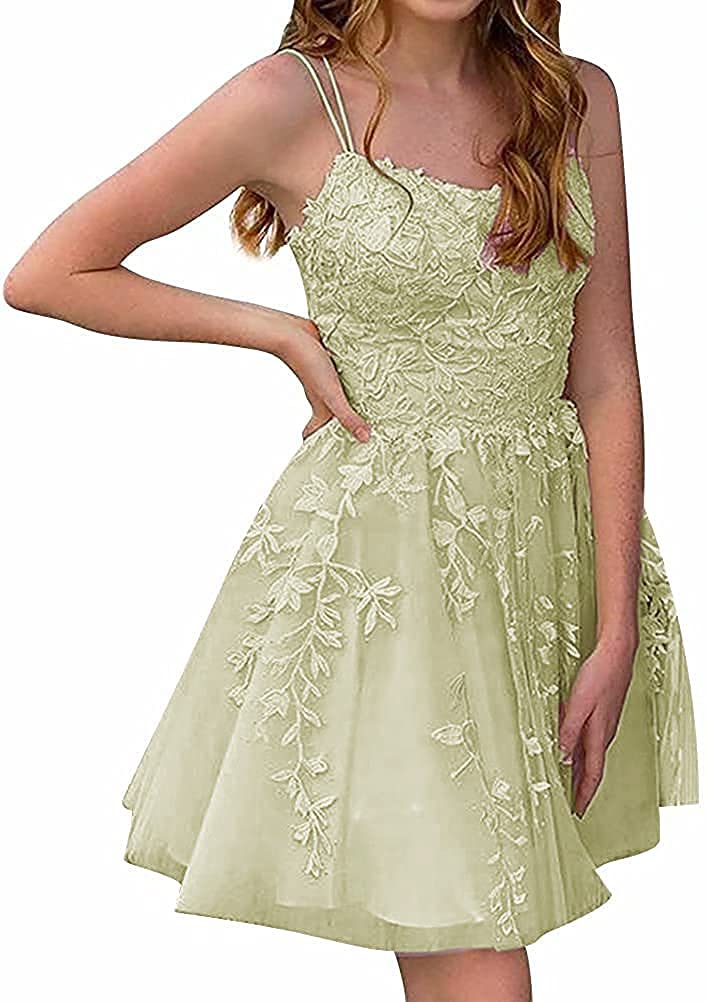 Elegant Short Prom Dresses for Teens | A-Line Tulle Homecoming Party Gowns with Lace Appliques | Perfect for School Dances, Graduation & Special Occasions