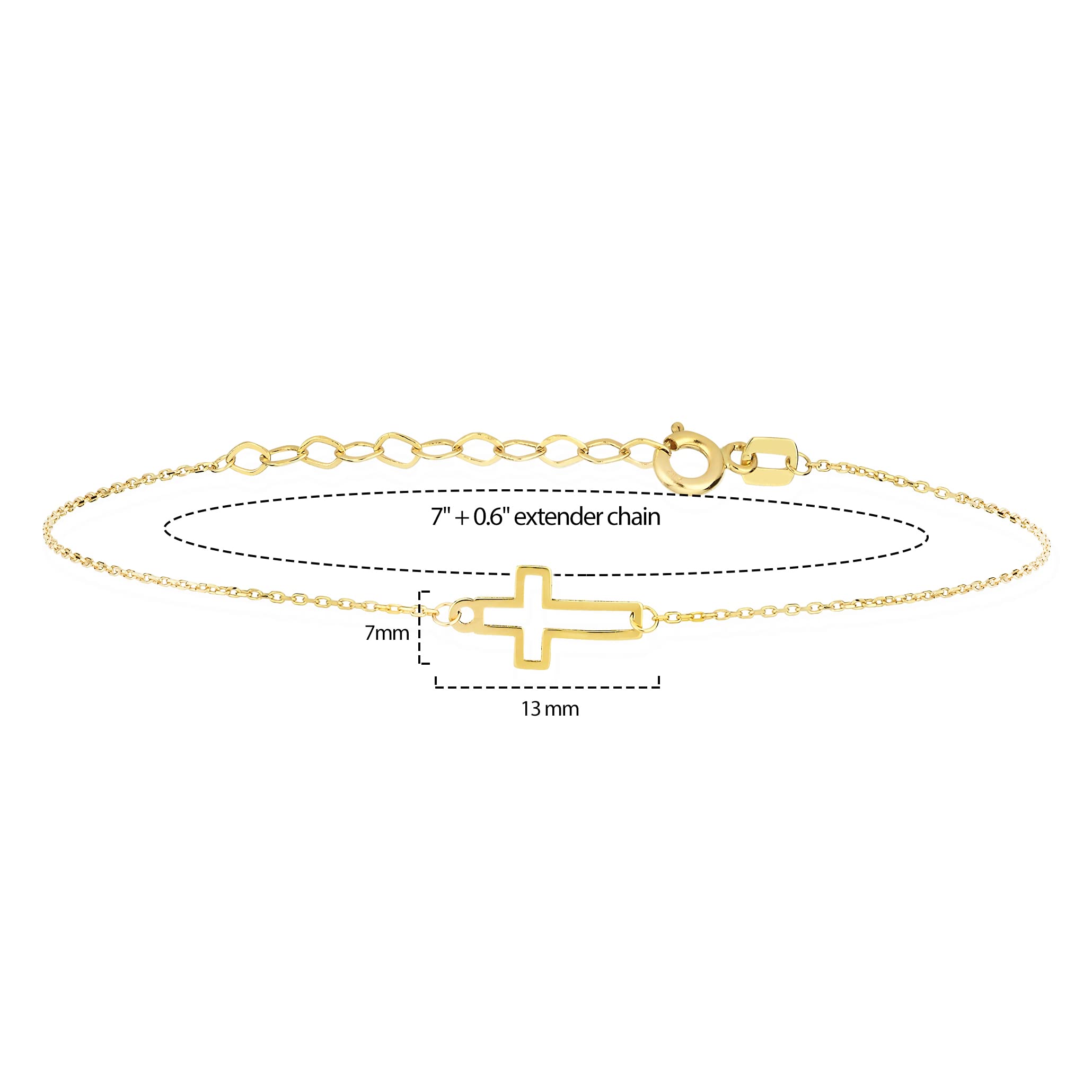 14K Solid Gold Cross Bracelet for Women, Teen Girls & Baby - Adjustable Sideways Real Gold Bracelet - Christian Baptism Gift & Everyday Jewelry - Perfect for Church, Weddings & Special Occasions