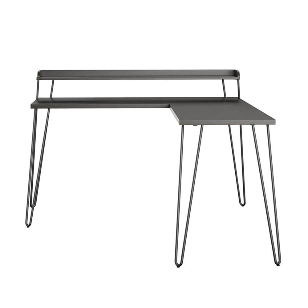 Mid-Century Modern L-Shaped Desk with Riser - Espresso Finish Home Office Computer Workstation for Small Spaces & Gaming Setup