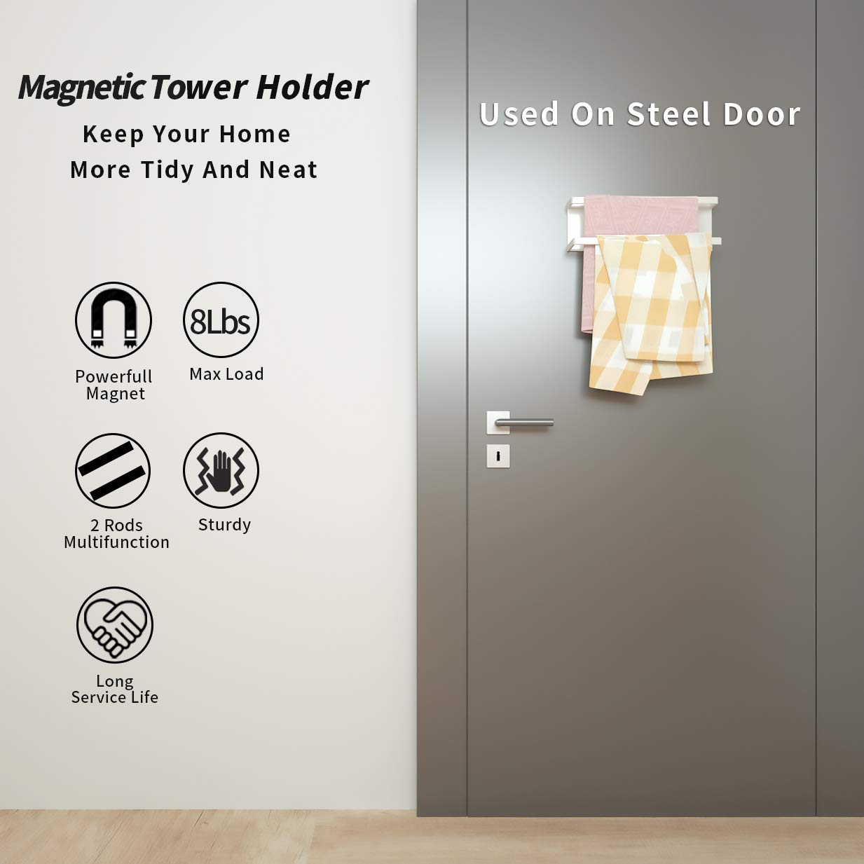Stainless Steel Magnetic Paper Towel Holder for Refrigerator - Strong Kitchen Towel Rack with No Drilling Needed - Multi-Purpose Use in Kitchen, Bathroom, Office (White, Medium Size) | Perfect for Organizing Sponges, Cloths & Cleaning Supplies