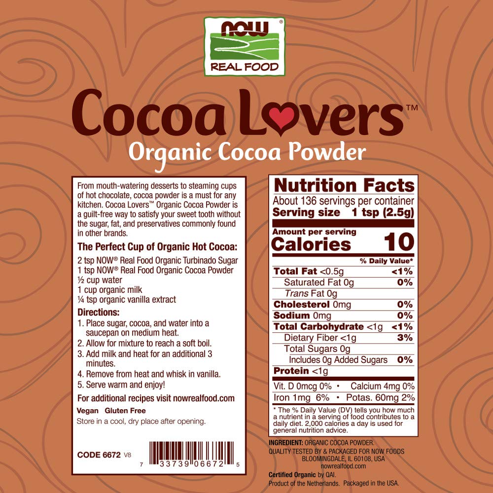 Organic Unsweetened Cocoa Powder by NOW Foods - 12 oz | Premium Baking & Hot Chocolate Ingredient for Desserts, Smoothies & Healthy Recipes