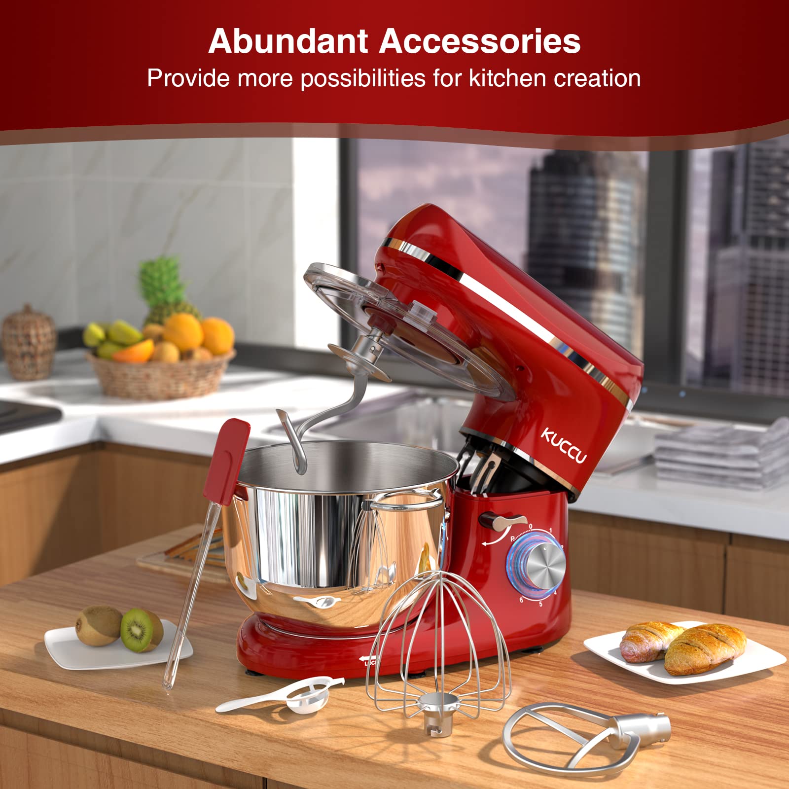 6.5 Qt 660W Stand Mixer - 6-Speed Tilt-Head Electric Kitchen Mixer with Stainless Steel Bowl, Dough Hook, Whisk & Beater - Perfect for Baking Cakes, Cookies, Bread & Whipping Cream (Red)
