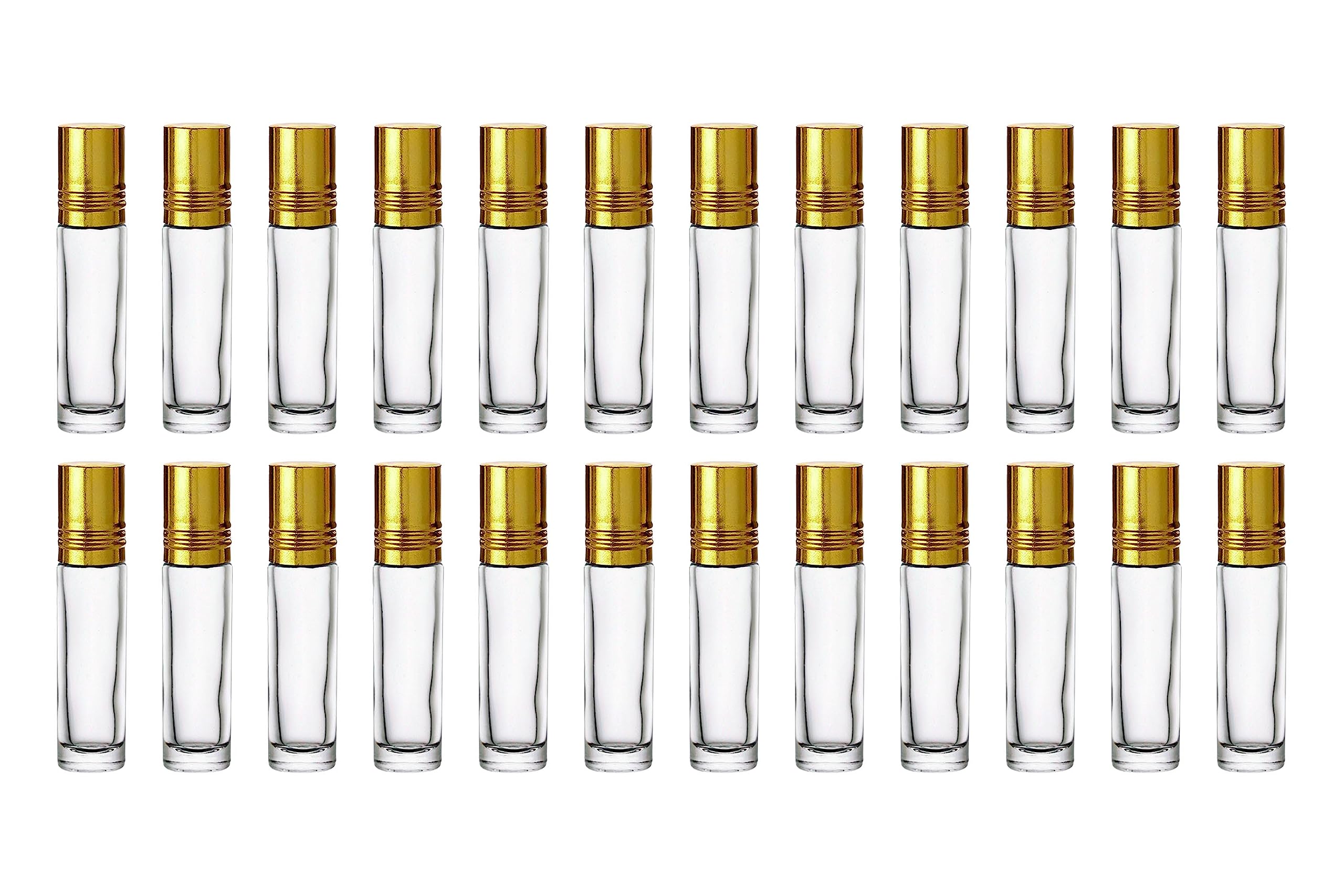 NSB Herbals 8ml Empty Clear Roll On Glass Bottles with Gold Cap & Plastic Roller for Essential Oils, Perfumes, Lip Balms | Refillable, Eco-Friendly Travel Size Bottles (Pack of 3) | Perfect for DIY Aromatherapy, Skincare & On-the-Go Personal Care