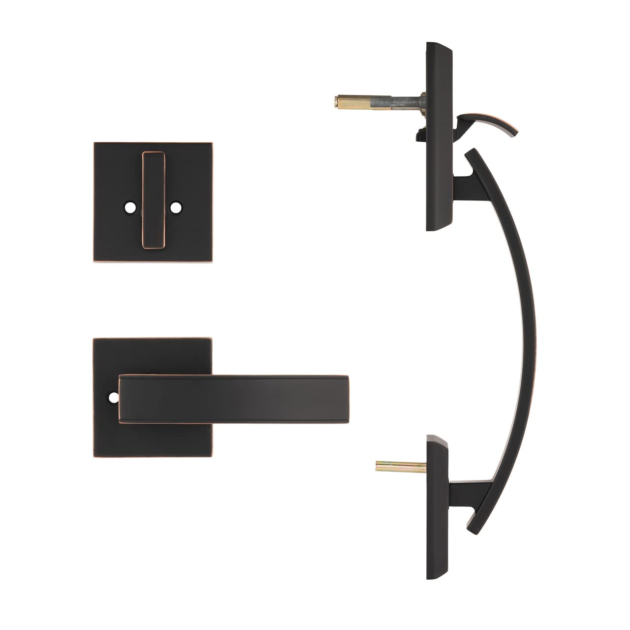 CozyBlock Double Door Handle Set with Single Cylinder Deadbolt - Adjustable Rectangular Entry Door Lock Set with Dummy (Round Lever, Oil Rubbed Bronze) for Home, Office & Apartment Security