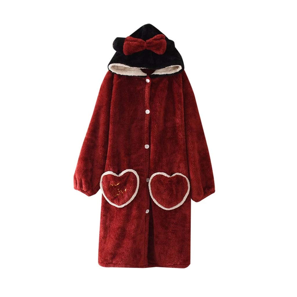 ZSQAW Women's Flannel Robes - Hooded Long Nightgown Pajamas, Cute Coral Fleece Warm Thickened Velvet Winter Bathrobe Sleepwear for Women - Perfect for Lounging, Sleeping & Cold Weather Comfort