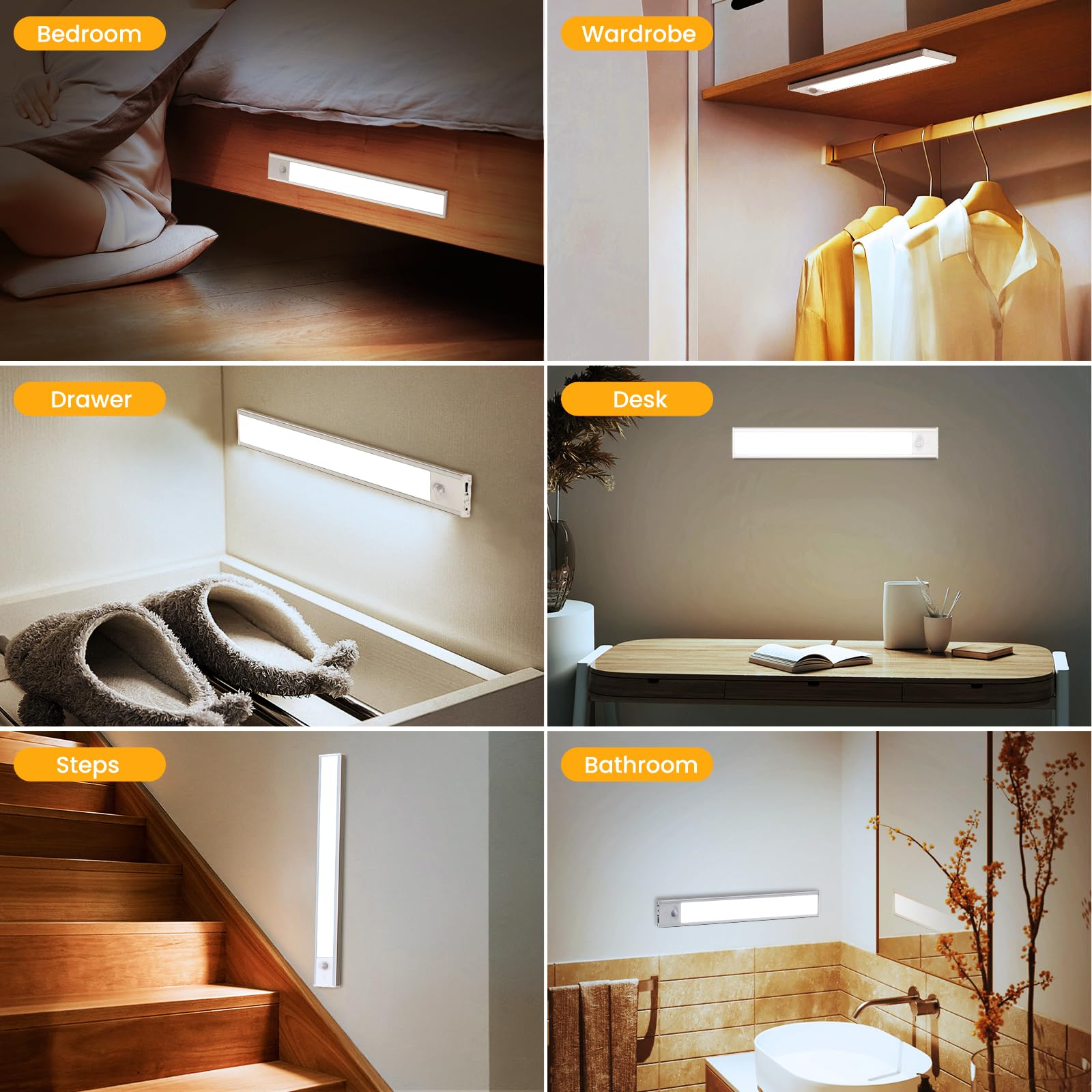 84LED Under Cabinet Kitchen Lights - 2 Pack Motion Sensor Rechargeable Magnetic Lights for Cupboard, Wardrobe, Closet (32cm) | Perfect for Kitchen, Stairway, Hallway & Dark Spaces Lighting