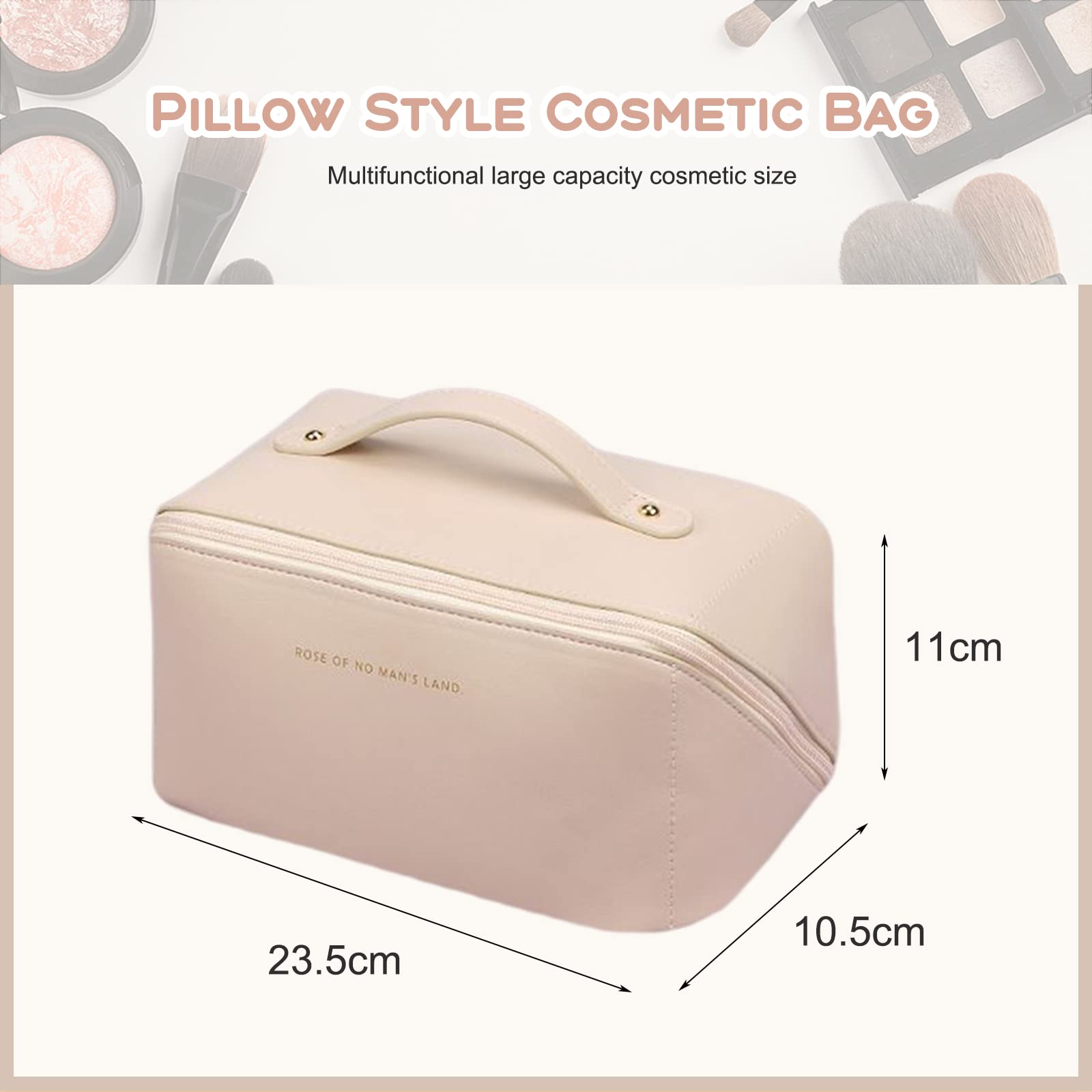 Large Waterproof Travel Cosmetic Bag for Women - Portable Makeup Organizer with Handle & Gold Zipper, Multiple Compartments, Milk White | Perfect for Air Travel, Gym, Beach & Daily Use