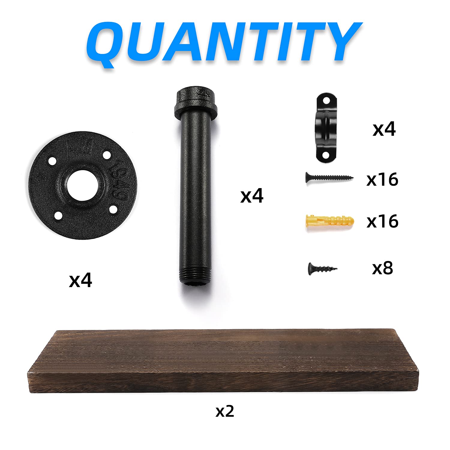 **Wall Mounted Floating Shelves Set of 2 - Rustic Wood Storage Shelf with Industrial Pipe Brackets for Bedroom, Living Room, Bathroom, Kitchen & Office - Perfect for Home Decor, Books, Plants & Display (Brown)**