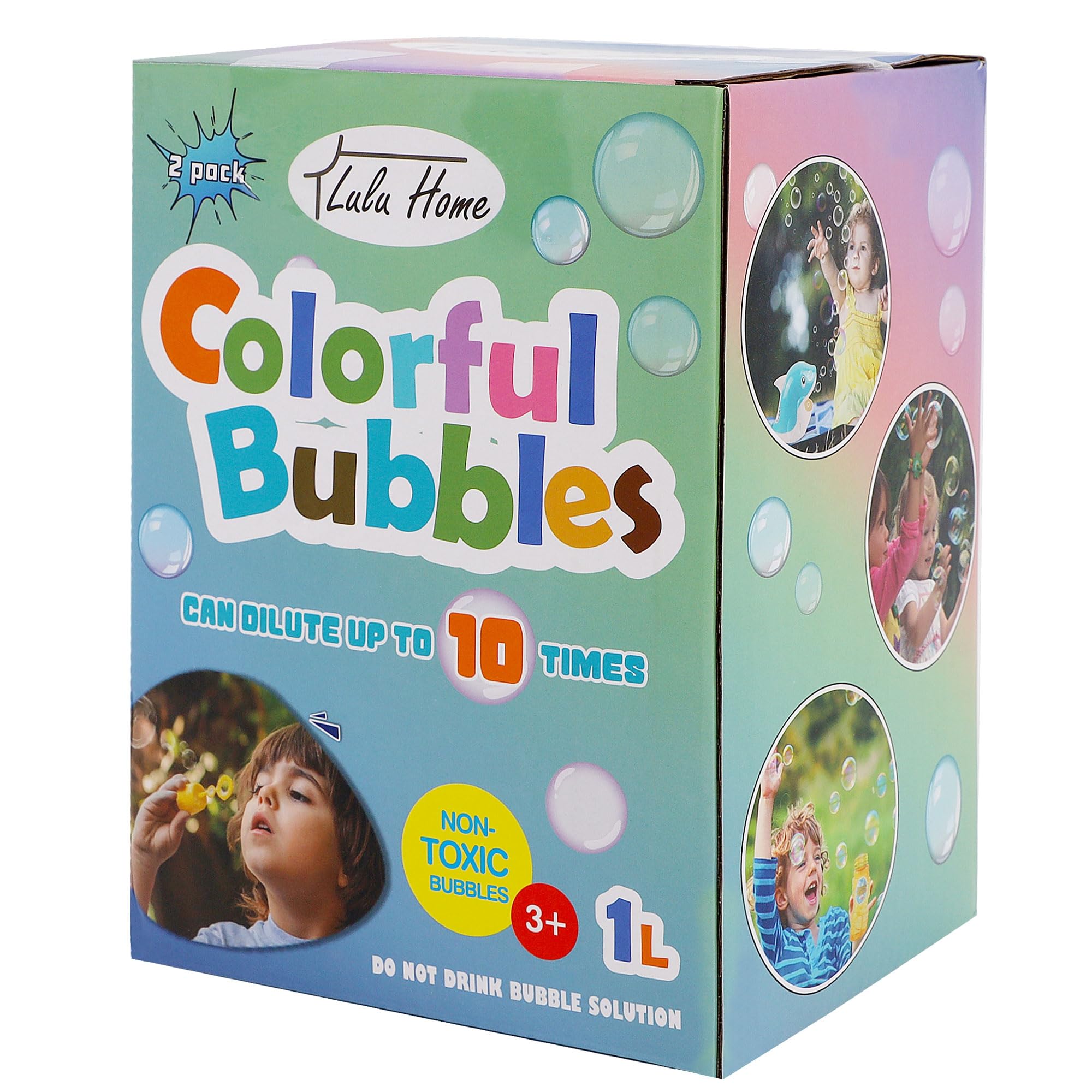 Lulu Home 2-Pack Bubble Concentrate Solution (2L/67.6oz) - Refill for Bubble Machines, Giant Bubble Wands & Blowers - Perfect for Kids Parties, Halloween, Birthday Celebrations & Outdoor Play - Makes Up to 5 Gallons of Bubbles