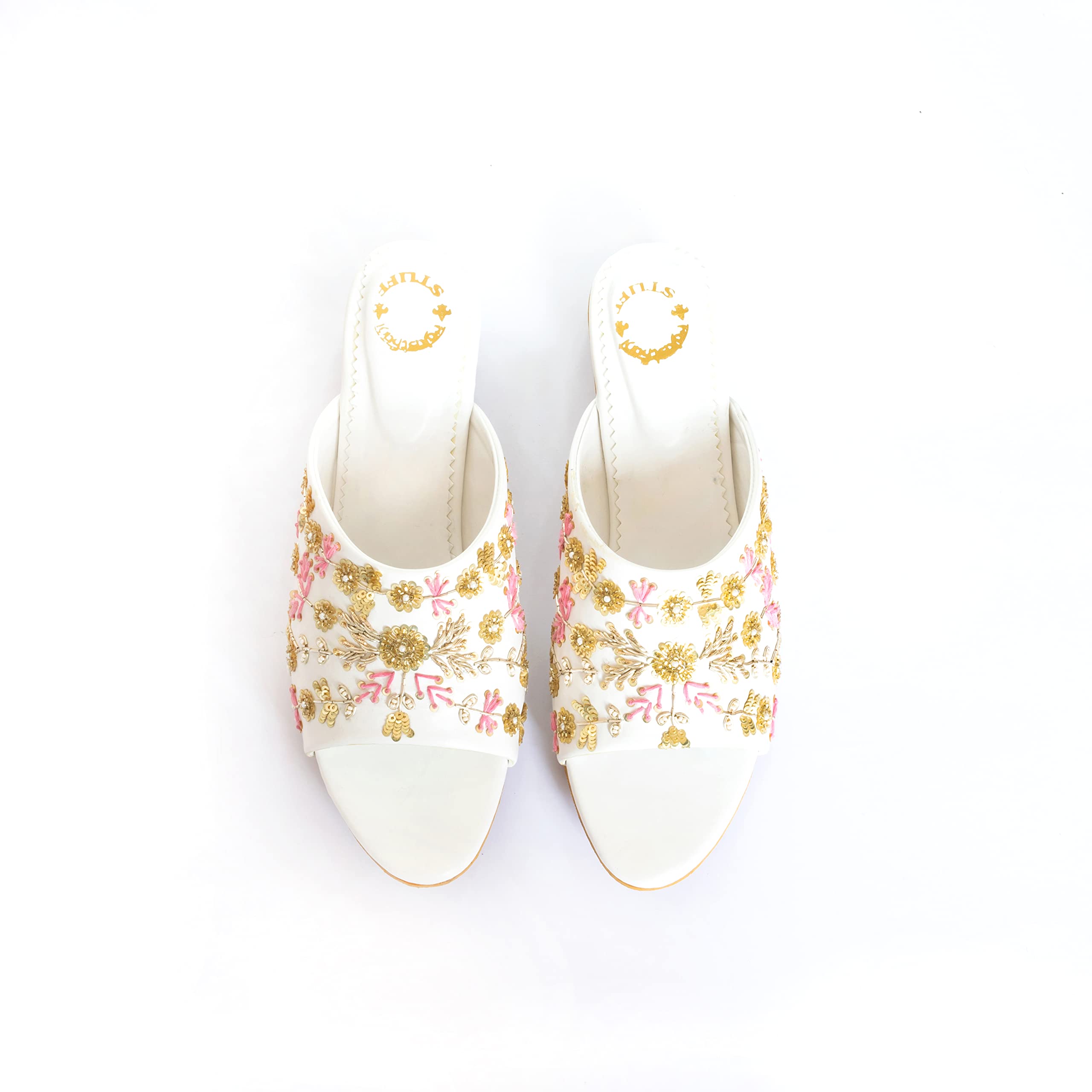 Elegant Bridal Heels for Women - Embroidered Rhinestone Wedding Shoes with Medium Heel (2.75 Inch) - Vintage Indian Ethnic Footwear for Brides, Parties & Special Occasions - Size 11, Pink