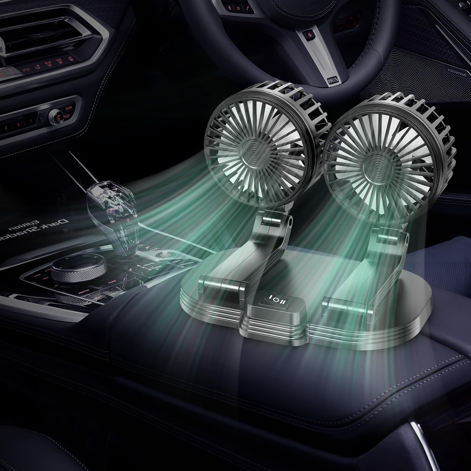 360° Rotating Dual Head USB Car Fan - Portable Cooling Fan for Dashboard with Cold Air Blow, USB Powered for SUV/RV/Truck/Sedan/Cruise/Office - Perfect for Summer Commute & Workspace Cooling