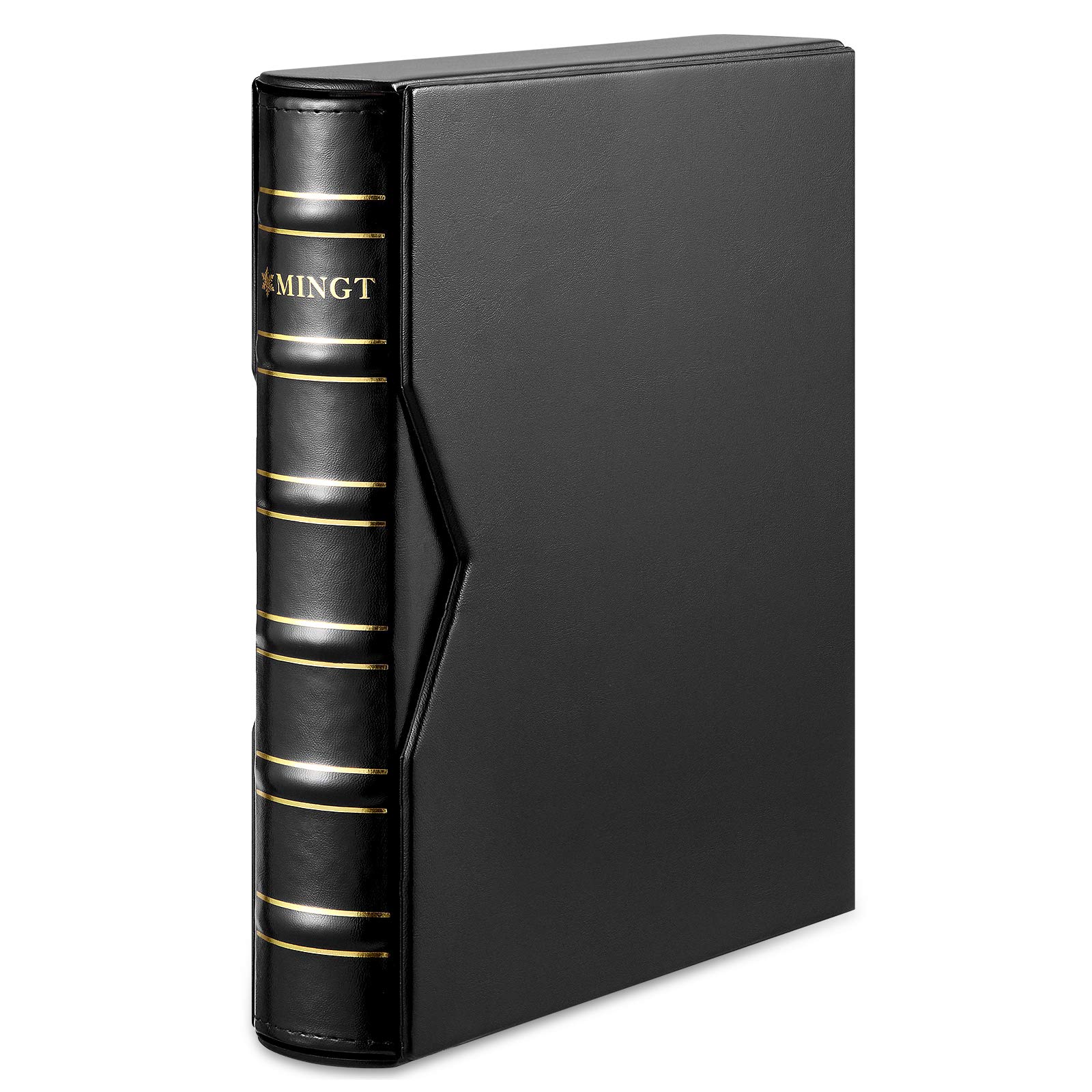 Premium PU Leather 4-Ring Binder with Slipcase Storage - Empty Stamp Album for Collecting Stamps, Coins, Banknotes & Documents (Black) | Durable Portfolio Organizer for Philatelists & Numismatists