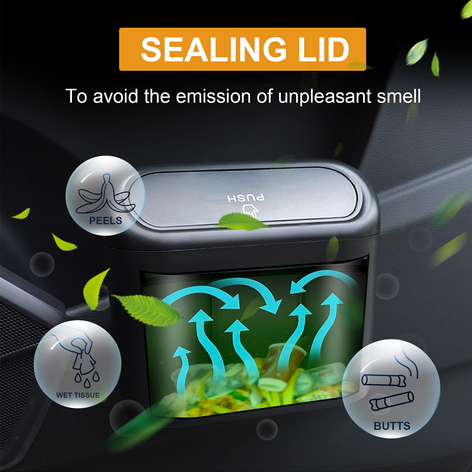 **Leakproof Car Trash Can with Lid & Trash Bags - Mini Car Garbage Bin Organizer for Sedan, SUV, Office & Home - Portable Dustbin for Road Trips, Commuting & Travel**