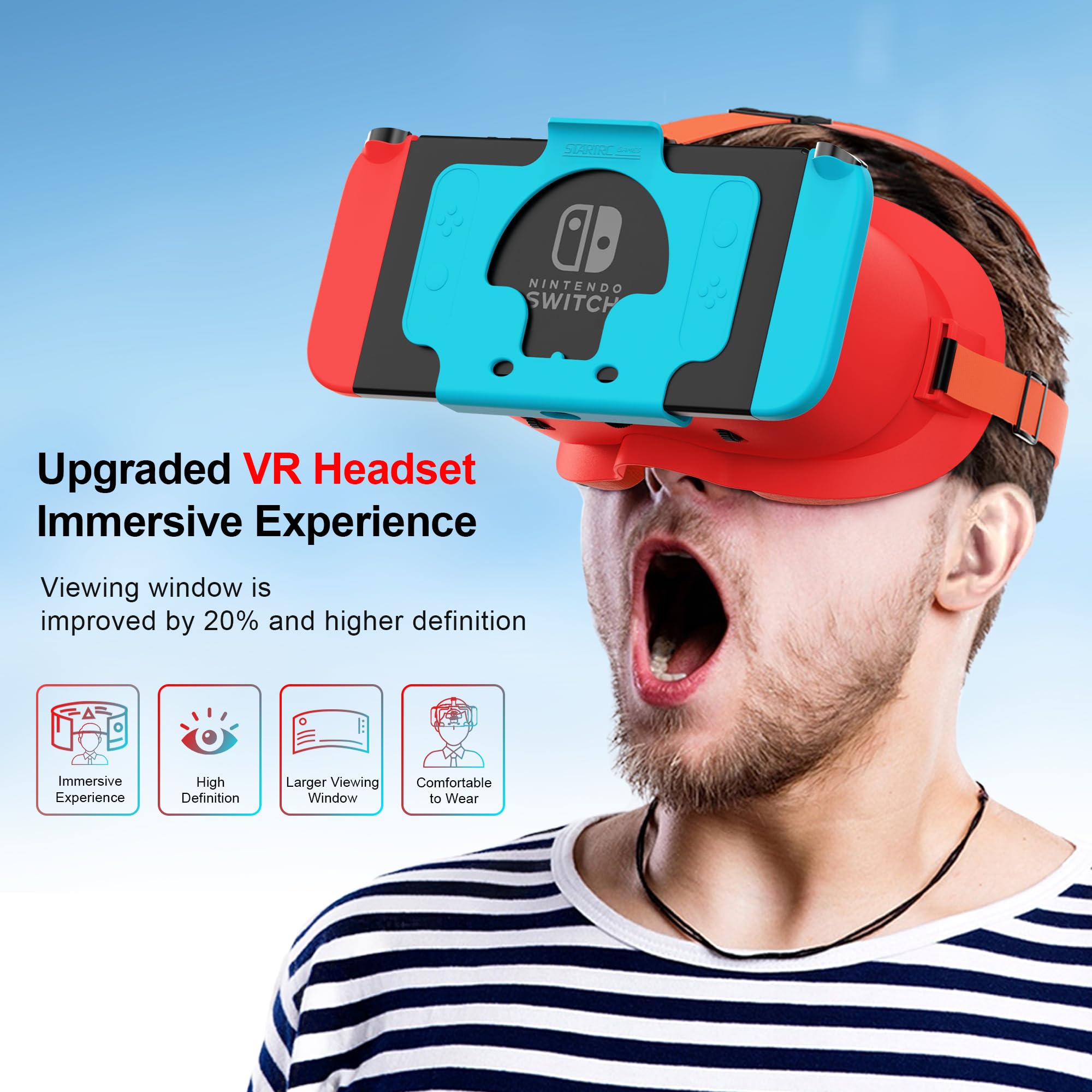 Upgraded VR Headset for Nintendo Switch & Switch OLED - Adjustable HD Lenses, Comfortable Head Strap | Virtual Reality Glasses for Gaming, 3D Movies & VR Experiences | Perfect Switch Accessory for Labo VR Kit & Family Entertainment