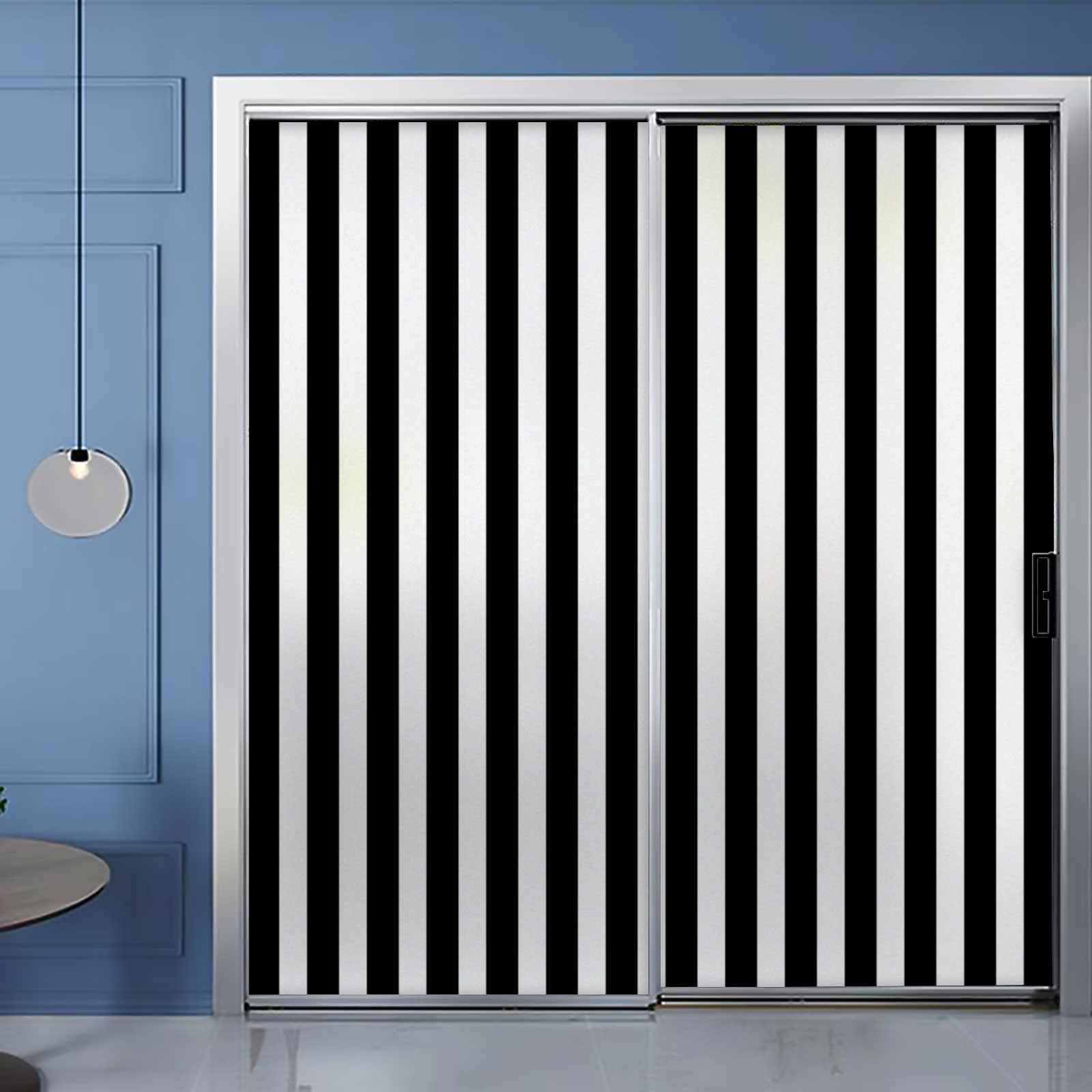 Black and White Vertical Stripes Frosted Privacy Window Film - Non-Adhesive Static Cling Vinyl for Bathroom & Glass Doors - Decorative Opaque Stickers for Home, Office & Shower Privacy
