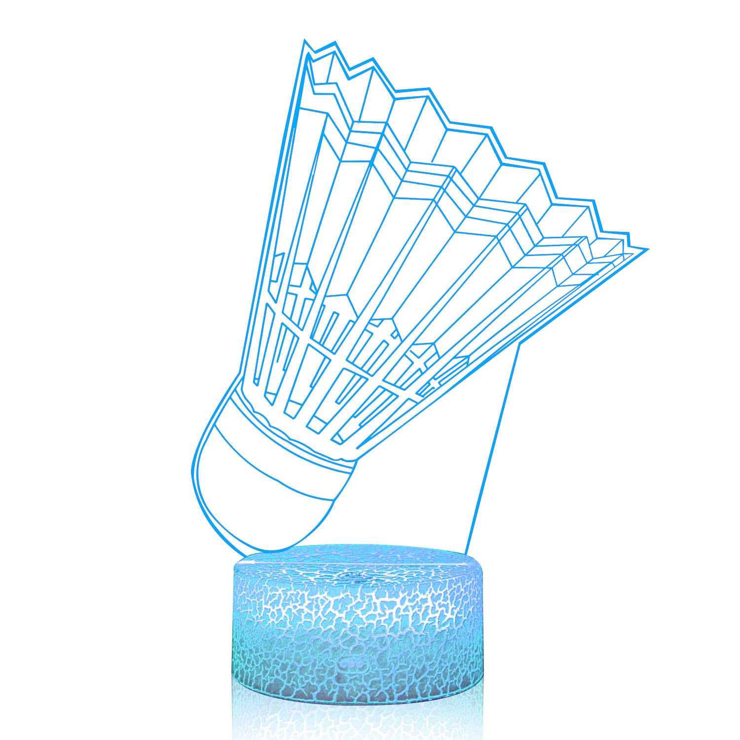 AZALCO 3D Illusion LED Night Light - 7 Color Changing Badminton Shuttlecock Lamp with Touch Control & White Crack Base - Perfect Birthday Gift for Boys, Girls, Kids - Ideal for Bedroom Decor, Party Decorations, Desk Accessories & Home Lighting