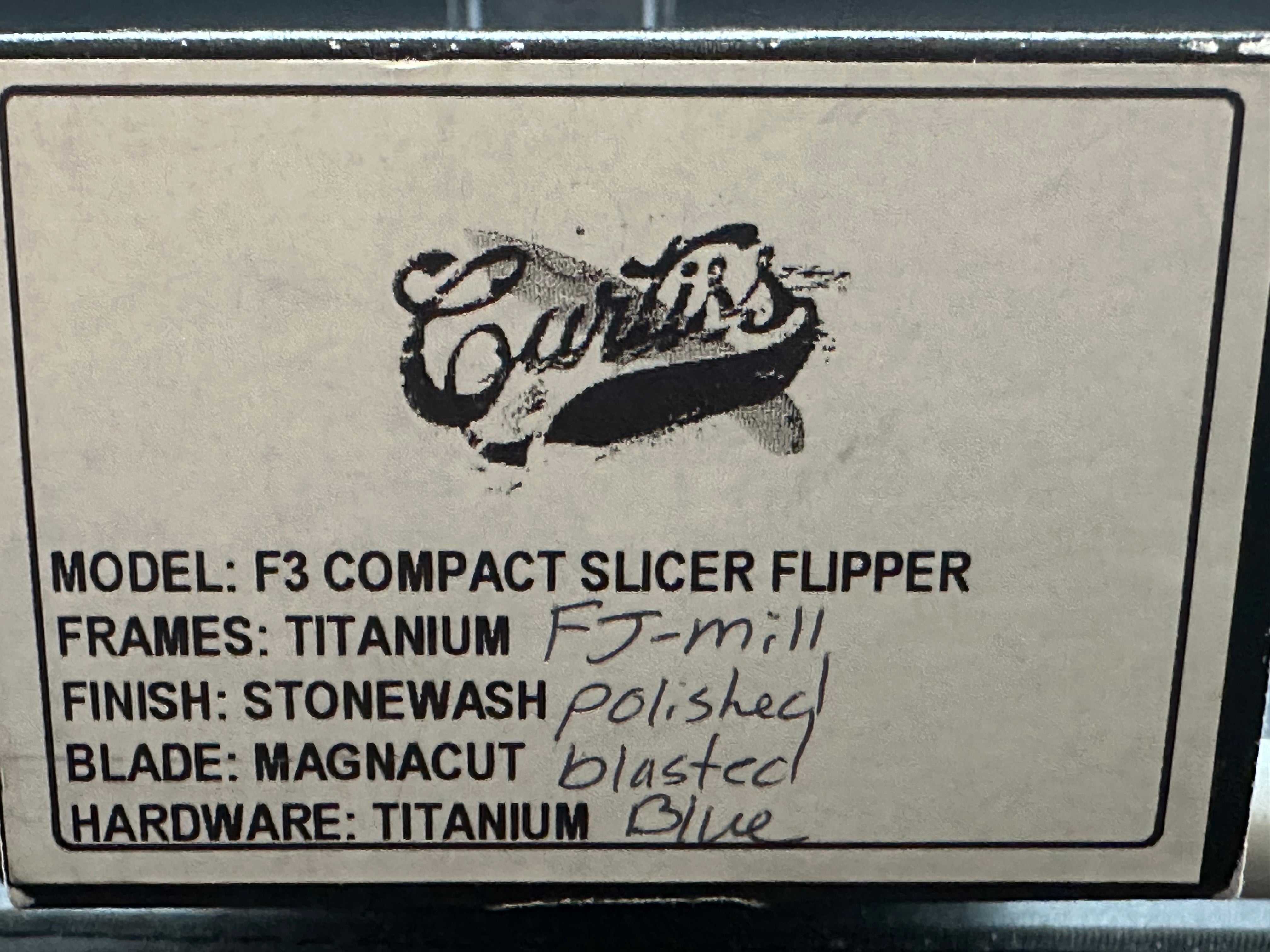 Curtiss Custom Knives F3 Compact Slicer Flipper - PM Mill Titanium Handle, Magnacut Steel Blade (Stonewashed Finish, Blue) - EDC Pocket Knife for Outdoor, Camping & Everyday Carry