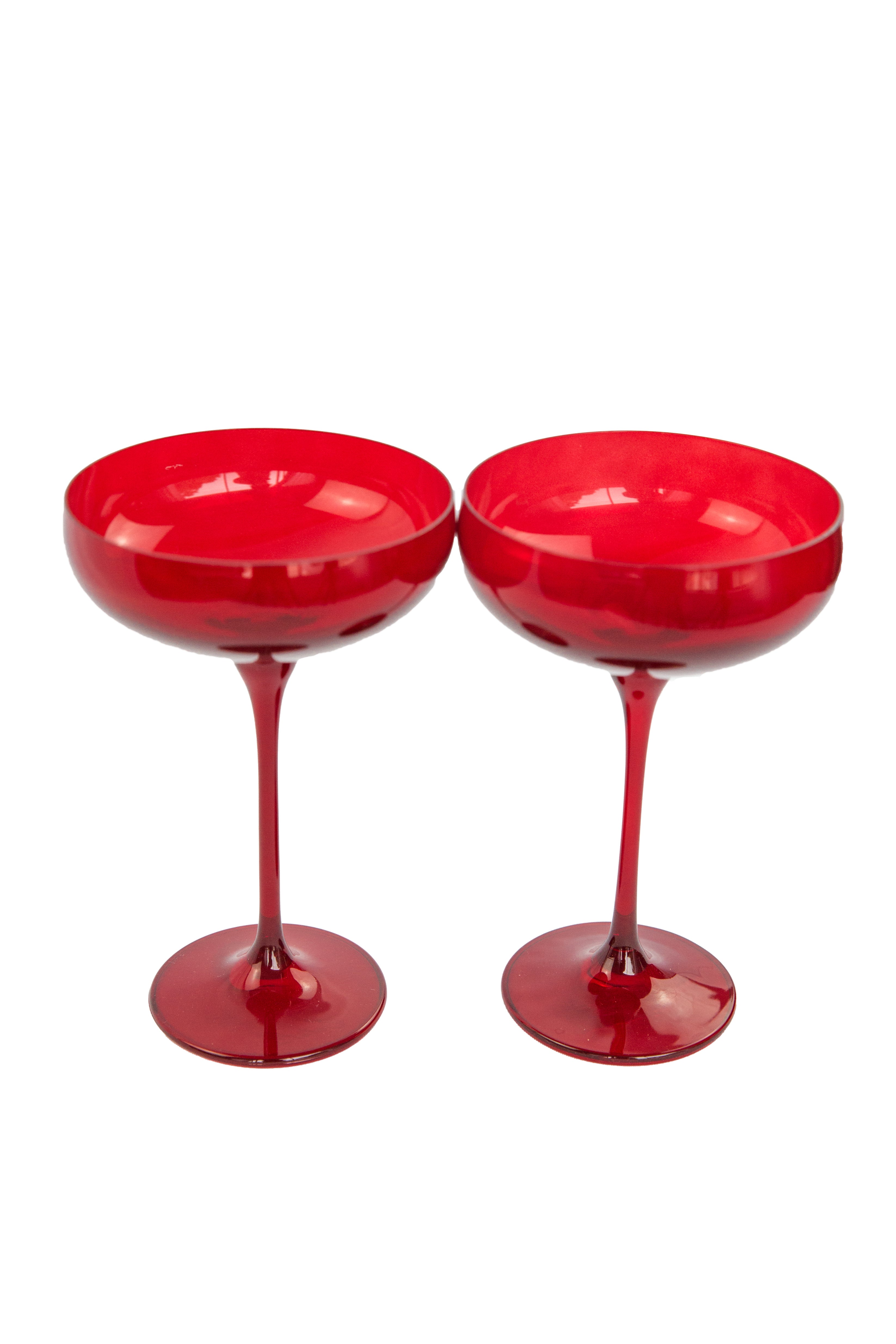 Estelle Colored Champagne Coupe Glasses Set of 2 - Elegant Red Stemware for Wedding, Party & Special Occasions