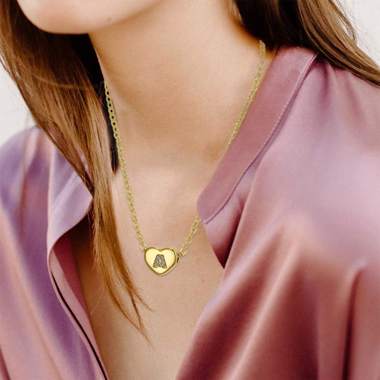 Tiny Heart Initial Necklace 14K Gold Plated Letter Pendant A-Z, Layered Gold Chain Choker Necklace for Women & Girls - Perfect for Valentine's Day, Anniversary Gifts & Everyday Jewelry