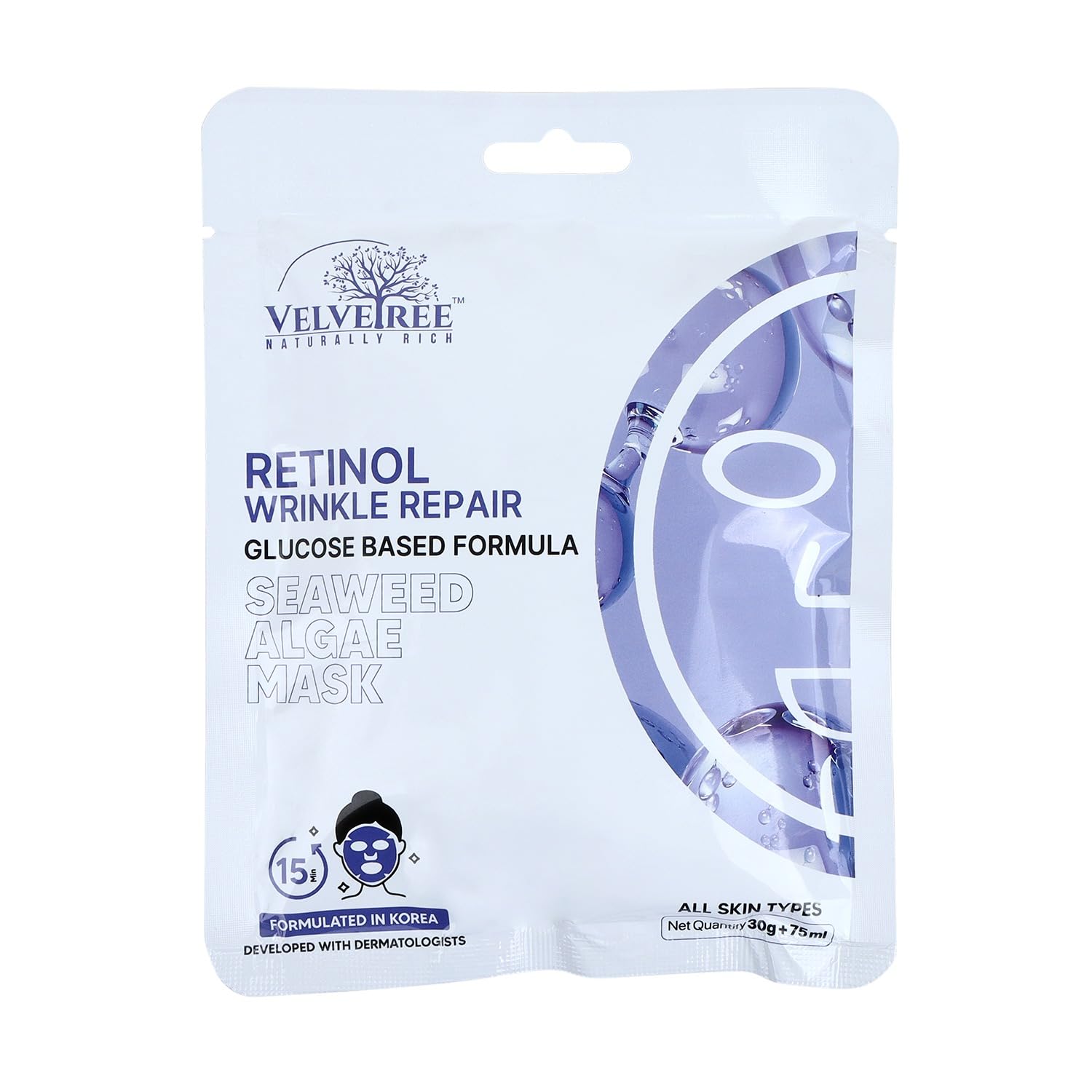 Velvetree Retinol Wrinkle Repair Seaweed Algae Face Mask - Korean Anti-Aging Formula, 30g for All Skin Types | Hydrating & Firming Treatment for Nighttime Skincare Routine