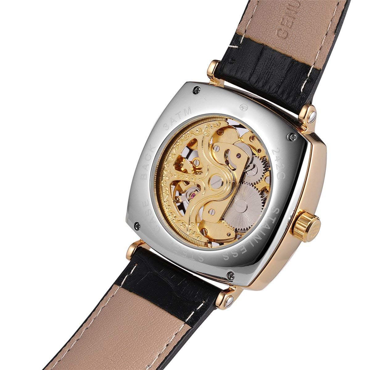 Carlien Luxury Men's Mechanical Skeleton Watch - Stainless Steel Golden Timepiece with Black Accents | Perfect for Business, Formal Events & Gift Giving