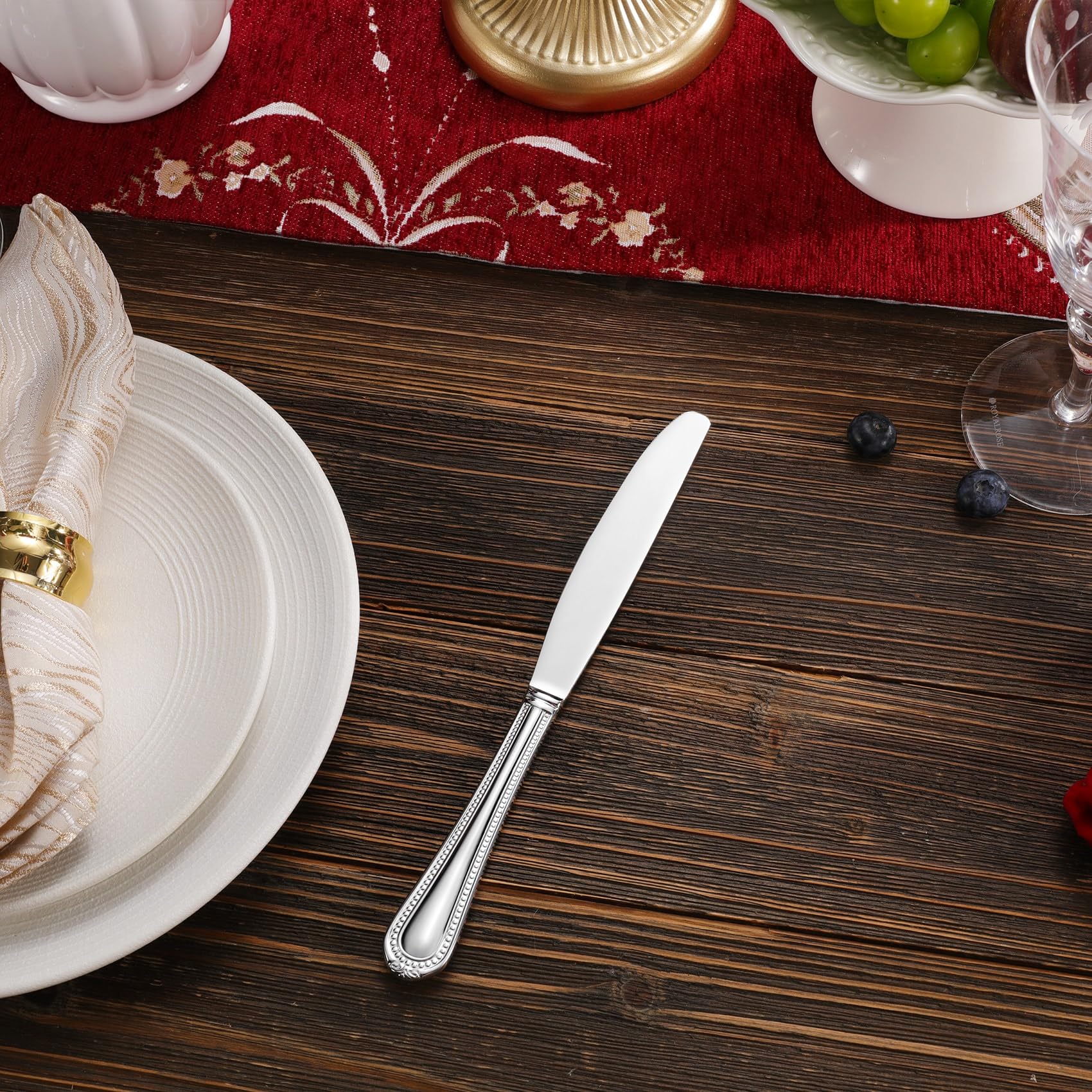 KEAWELL 4-Piece Premium Stainless Steel Dinner Knives Set - Elegant Pearl Edge Design, Mirror Polished 9.6 Inch Table Knives, Dishwasher Safe (Silver) - Perfect for Fine Dining, Wedding Cutlery & Formal Dinner Parties