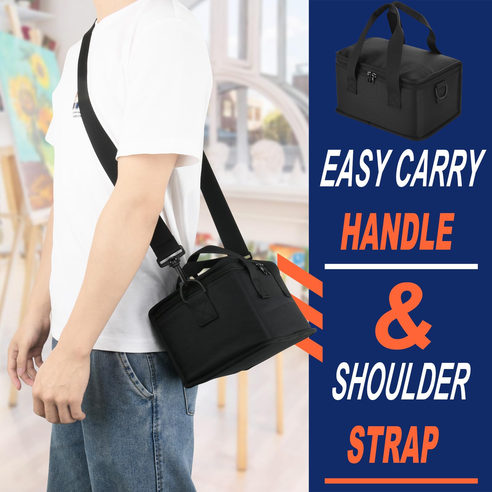 Acrylic Paint Organizer Bag with Handle & Shoulder Strap - Portable Craft Paint Storage Case for Apple Barrel & Other Brands - Perfect for Artists, DIY Projects & Travel Painting Supplies