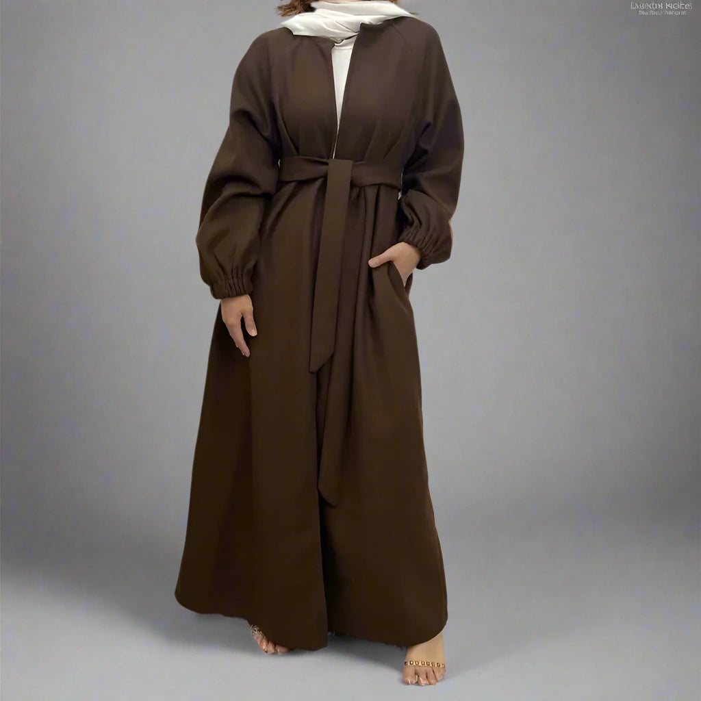 Muslim Women's Winter & Fall Cotton Blend Classic Open Abaya Dress - Modest Islamic Prayer Dress for Home & Mosque