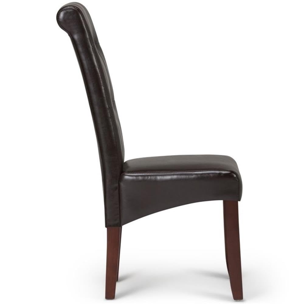 Atlin Designs 2-Piece Dark Brown Faux Leather Dining Chairs Set - Button Tufted Modern Kitchen Chairs with Sturdy Wood Legs - Perfect for Home Dining Room, Restaurant, and Cafe Settings