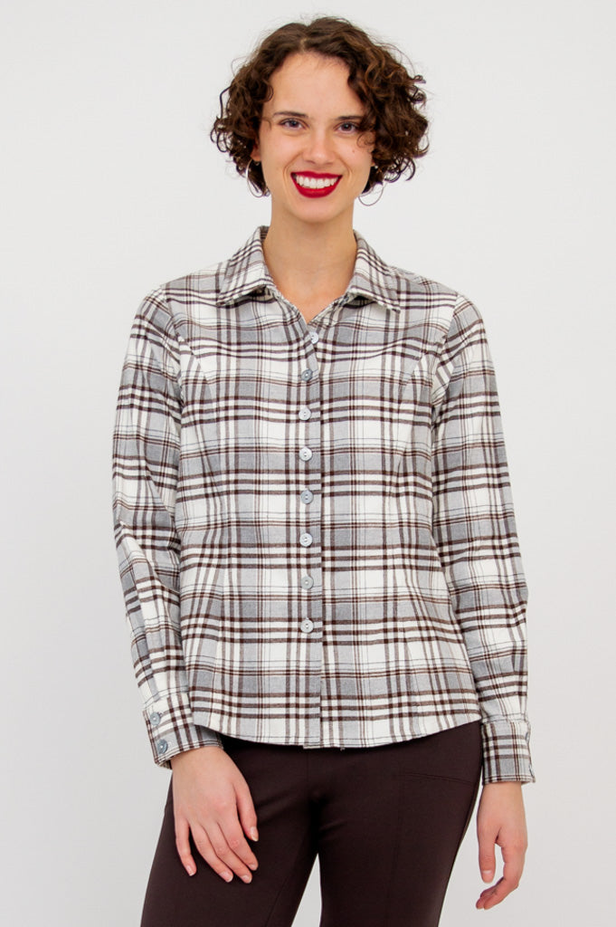 Alexis Top - Stylish Coffee Plaid Cotton Blouse for Women | Perfect for Casual Outings, Office Wear & Date Nights