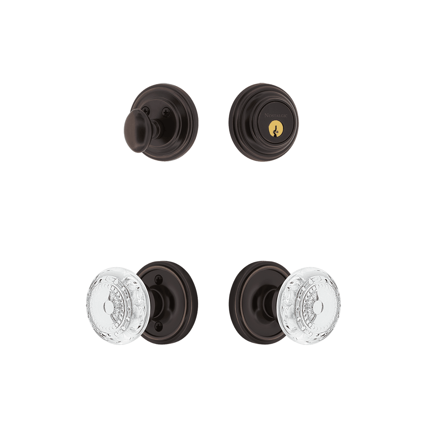 Timeless Bronze Classic Rosette Entry Set with Crystal Meadows Knob - Elegant Door Hardware for Home & Office Entryways