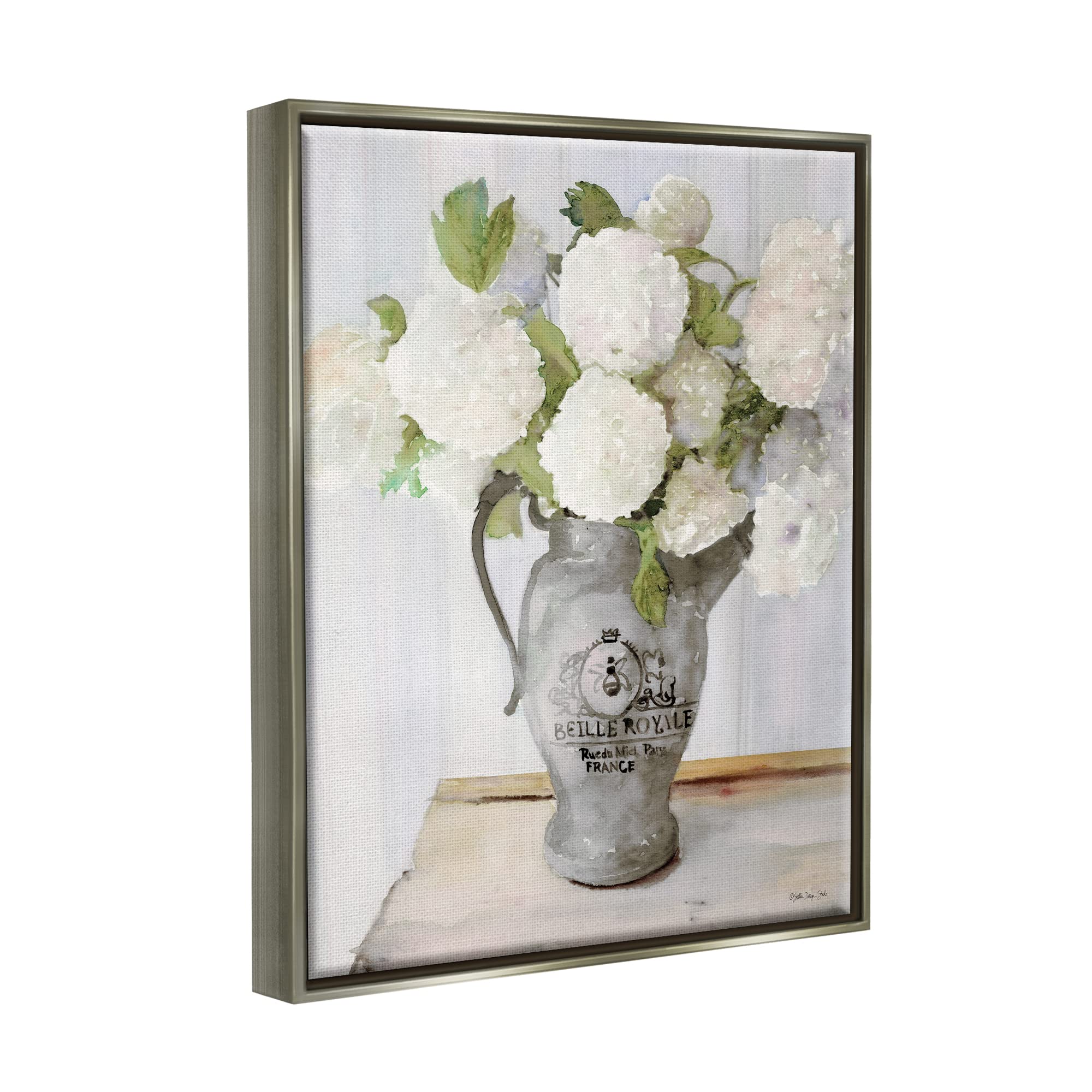 Stupell Industries White Hydrangea in French Country Pitcher Still Life Canvas Wall Art - Floral Home Decor for Living Room, Bedroom & Office - Designed by Stellar Design Studio
