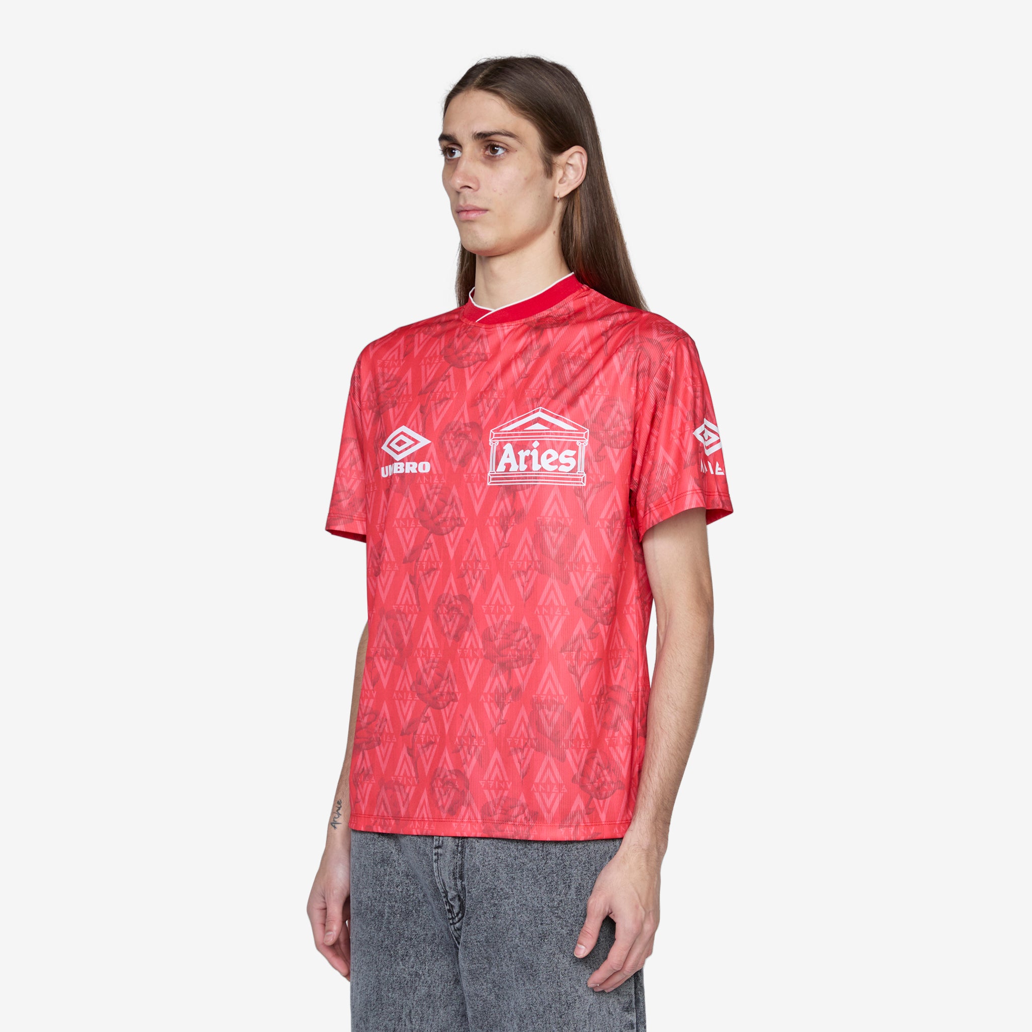 Aries x Roses Red Short Sleeve Football Jersey - Men's Sports T-Shirt for Soccer, Training & Fan Support
