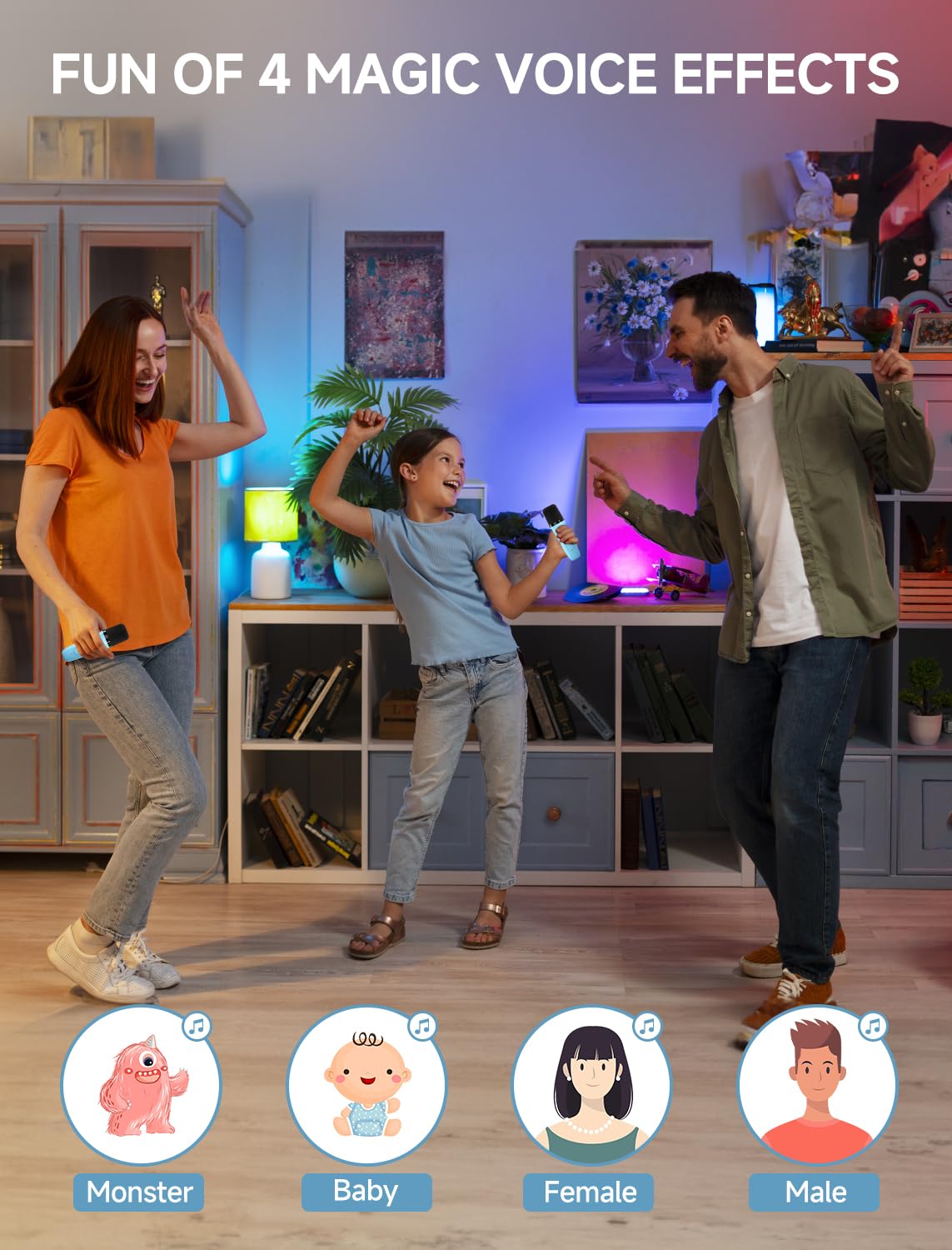 Portable Bluetooth Karaoke Machine with 2 Wireless Microphones for Kids & Adults - Mini Speaker for Home Parties, Birthday Gifts for Girls & Boys (Blue) | Perfect for Family Gatherings, Birthday Celebrations & Indoor Entertainment