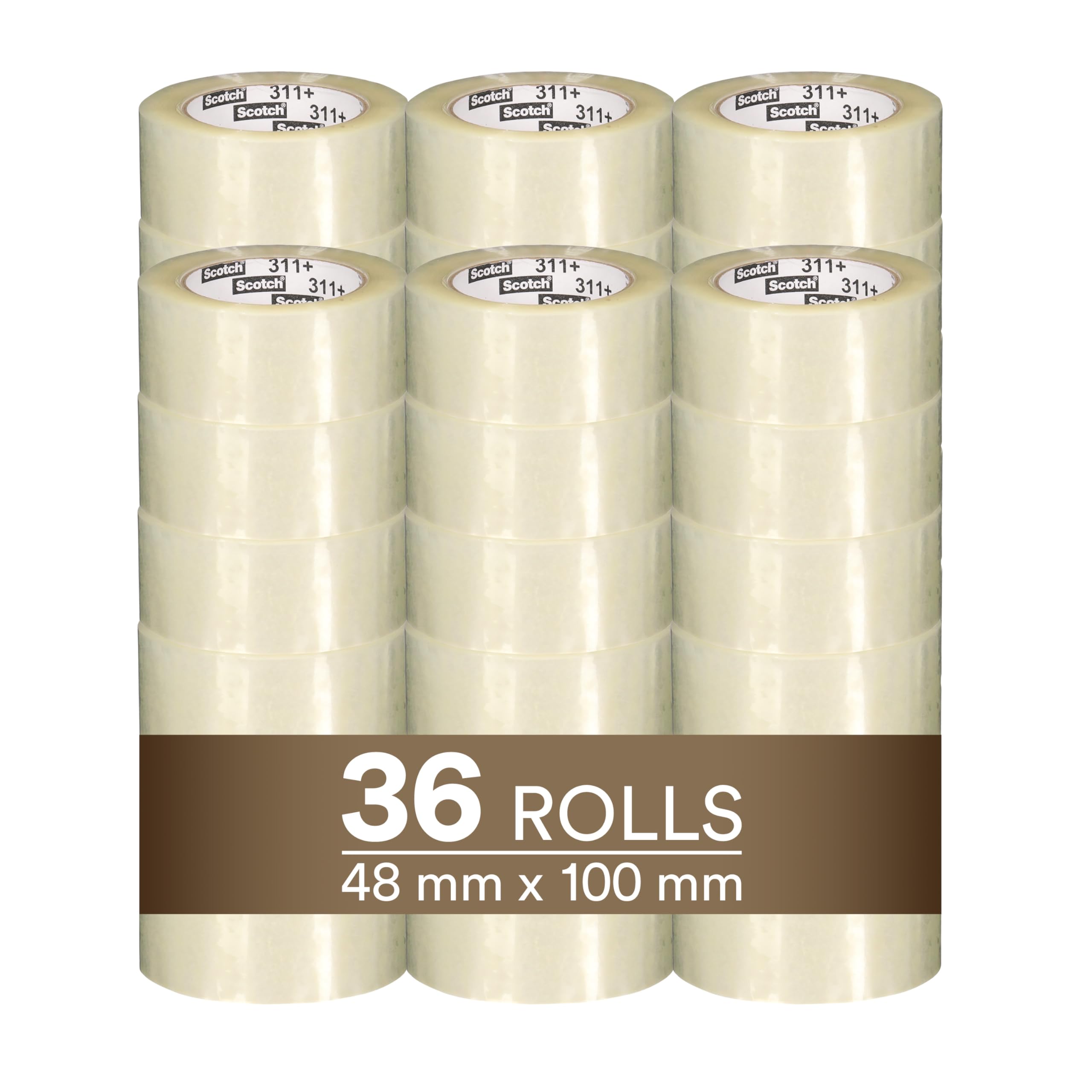 Scotch High Tack Box Sealing Tape 311+ - Heavy Duty Cold Shipping & Freezer Storage Tape, 48mm x 100m, Clear Packing Tape (36 Rolls/Case) - Ideal for Moving Boxes, Warehouse Packaging & Frozen Food Storage