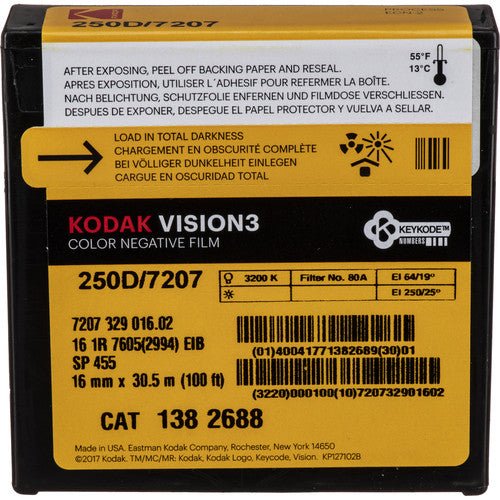 Kodak VISION3 250D Color Negative Film #7207 (16mm, 100' Roll) - Professional 16mm Motion Picture Film for Cinematography, Documentary & Indie Film Production