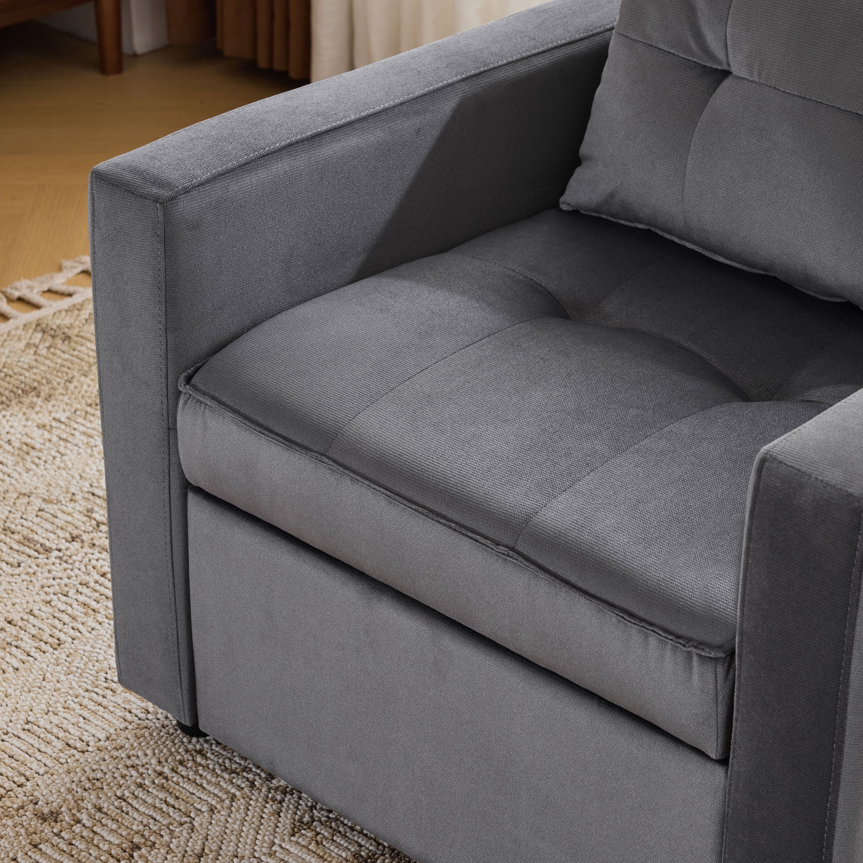3-in-1 Convertible Sleeper Sofa Bed Chair with Pillow & Pocket - Modern Velvet Fabric Multi-Functional Furniture for Living Room, Bedroom, Study & Small Apartments (Gray) | Perfect for Guest Sleeping, Lounging & Space Saving Solutions