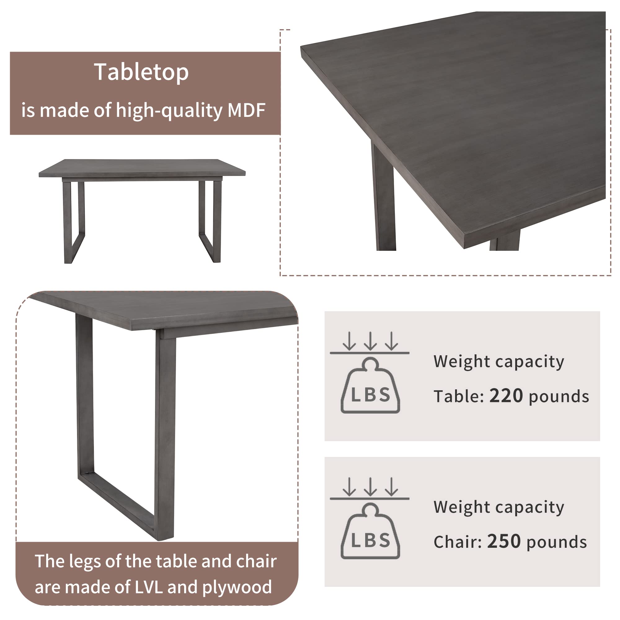 Merax 6-Piece Dining Table Set with Rectangular Table, 4 High-Back Upholstered Chairs & Tufted Bench - Solid Wood Kitchen Table for 4-6 People (Gray) | Perfect for Family Meals, Dinner Parties & Small Space Dining Rooms