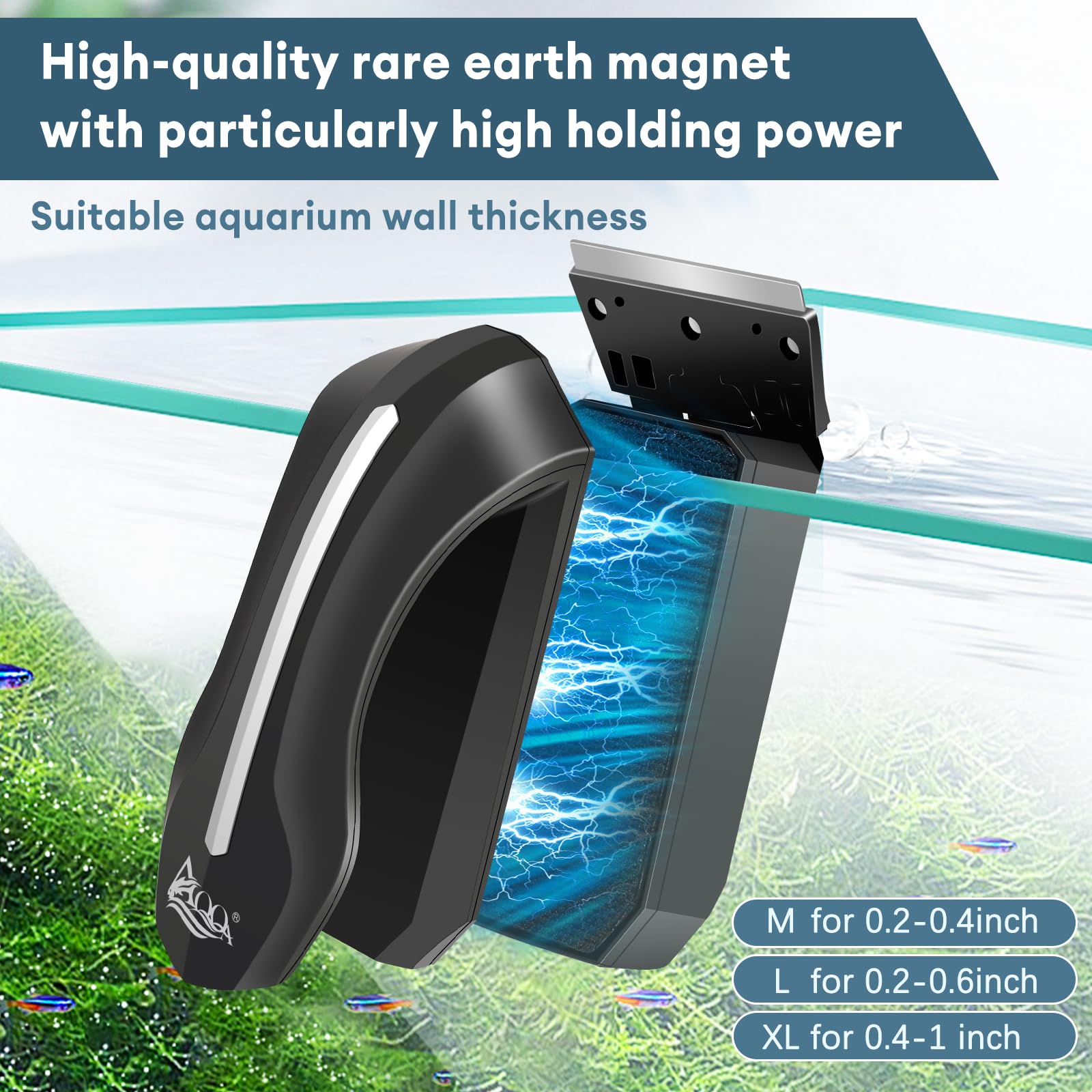AQQA Magnetic Aquarium Cleaner for Glass & Acrylic Tanks - Dual Scraper Algae Remover Brush for Freshwater & Saltwater Fish Tanks (XL Size) - Perfect for Reef, Planted, and Nano Aquariums